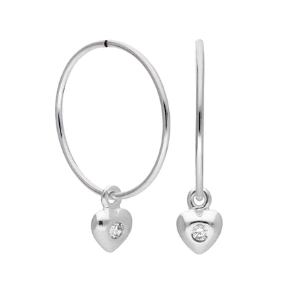 Sleeper-Creolen aus Sterlingsilber mit Zirkonia-Herz, 10–22 mm
