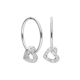 Sterlingsilber Klar CZ Kristall Offen Herz mit Schläfer 12 mm Creolen Ohrringe