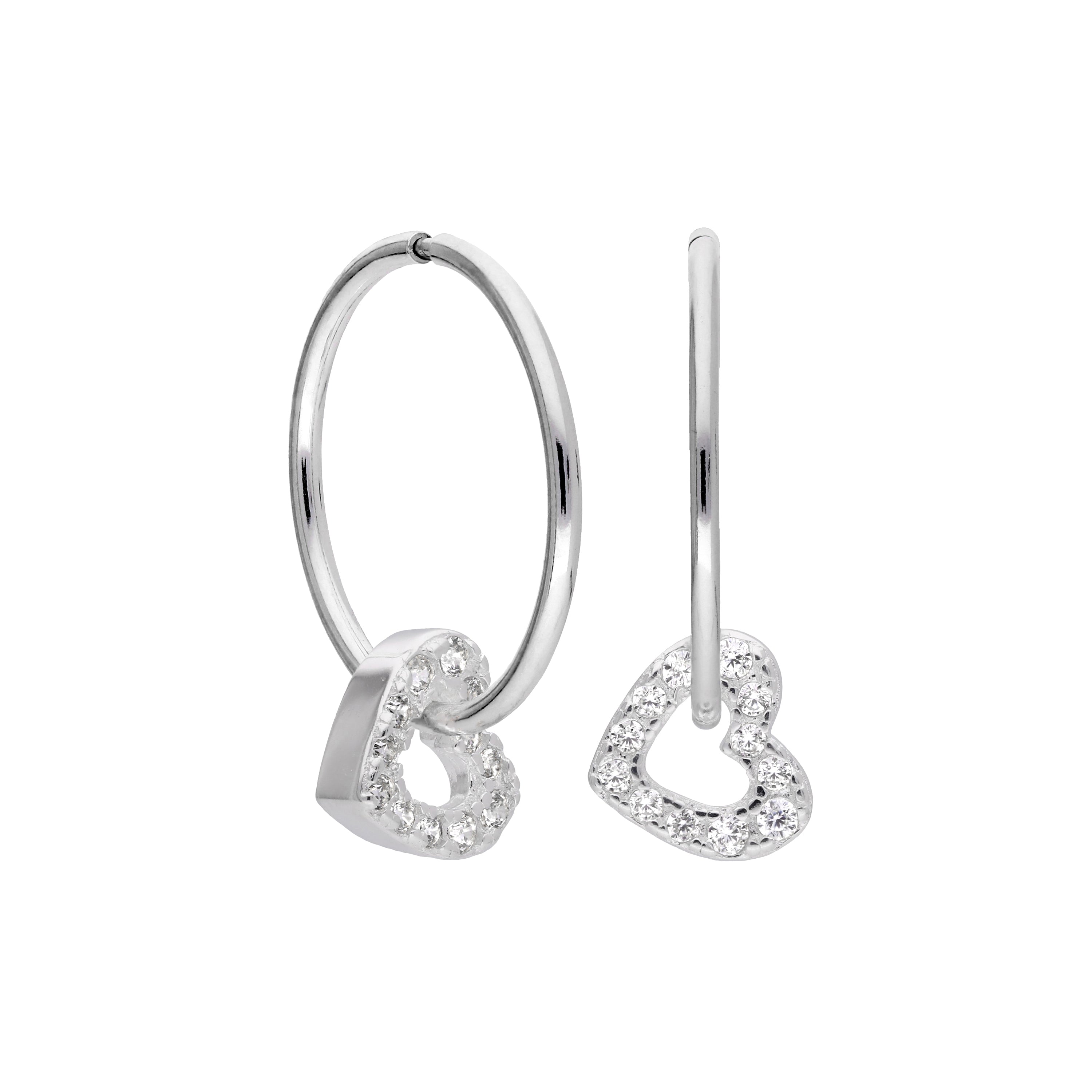 Sterlingsilber Klar CZ Kristall Offen Herz mit Schläfer 12 mm Creolen Ohrringe