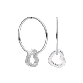 Sterlingsilber Herz Kontur mit Schläfer 14 mm Creolen Ohrringe