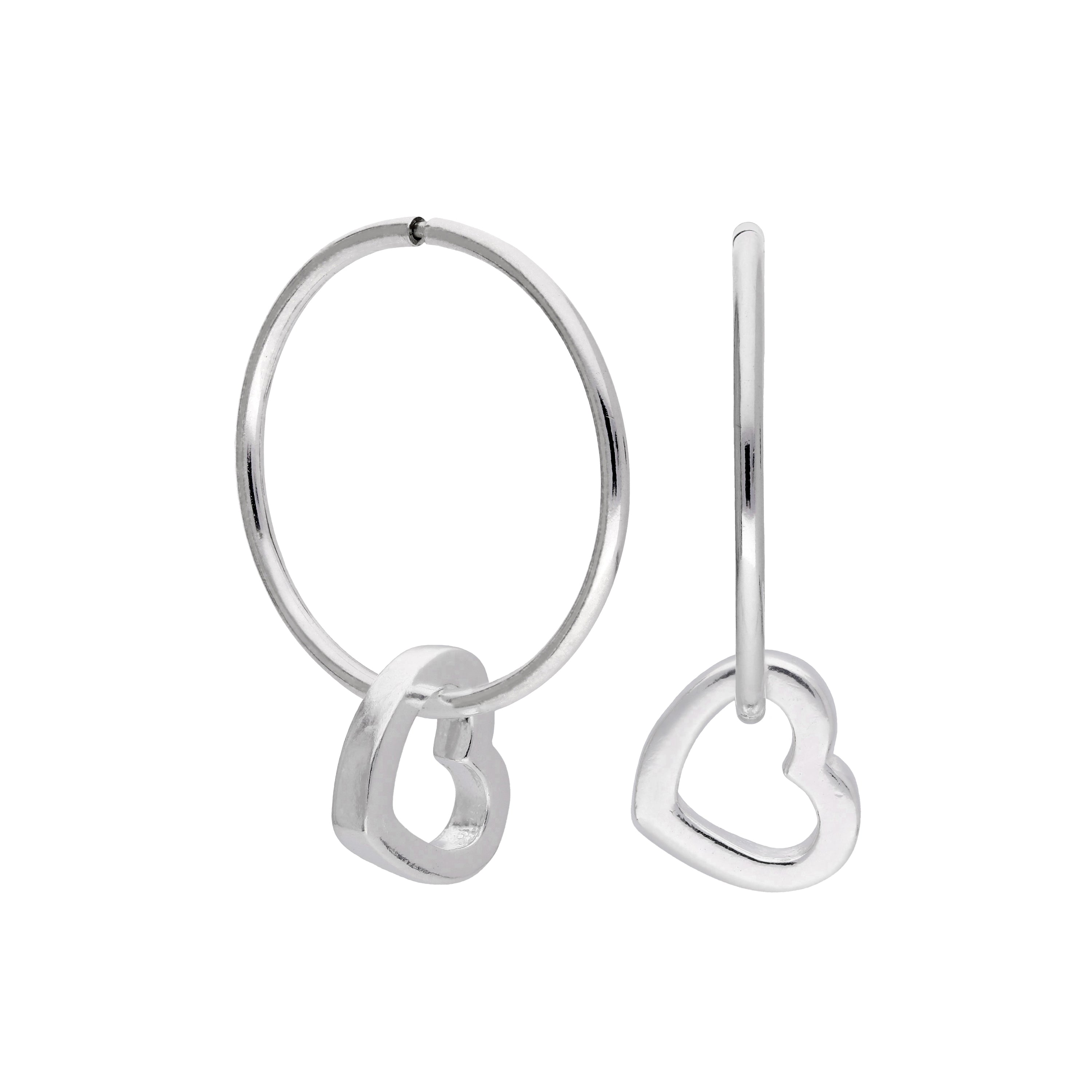 Sterlingsilber Herz Kontur mit Schläfer 14 mm Creolen Ohrringe