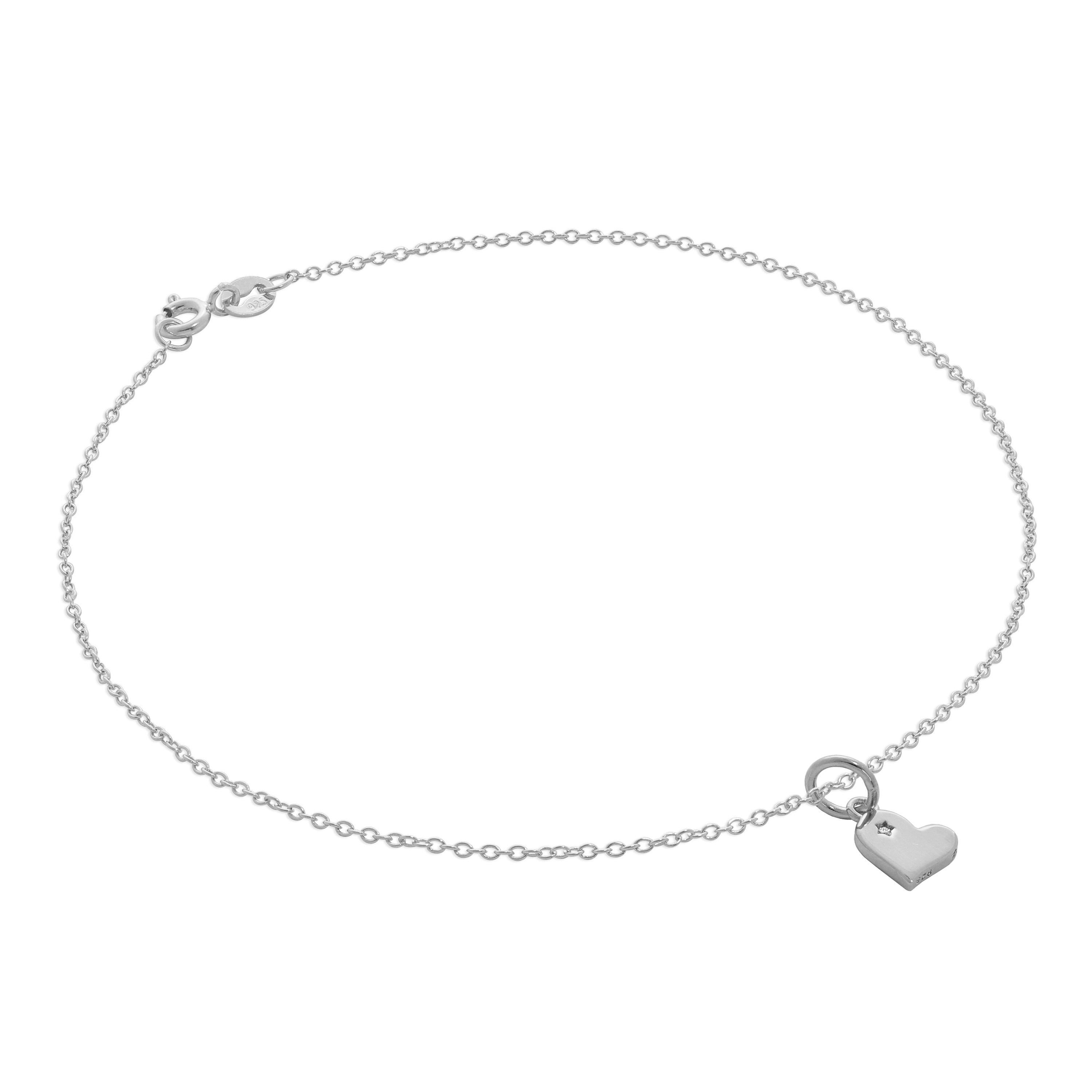 Sterlingsilber Spurenkette Fußkette mit Echt Diamant Herz Anhänger