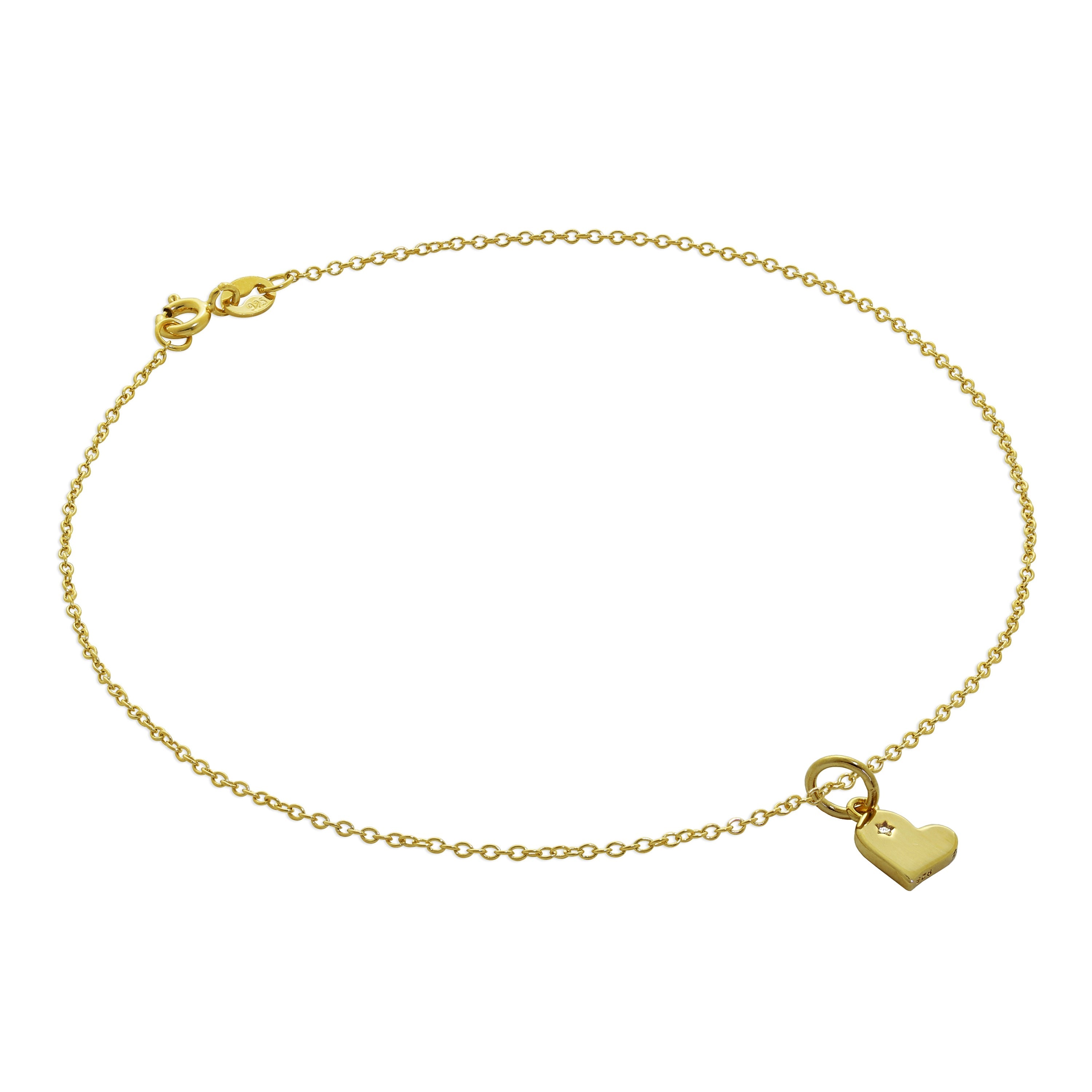 Gold Getaucht Sterlingsilber Fußkette mit Echt Diamant Herz Anhänger