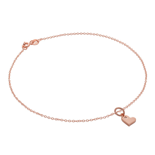 Roségold Getaucht Sterlingsilber Spurenkette Fußkette mit Echt Diamant Herz Anhänger
