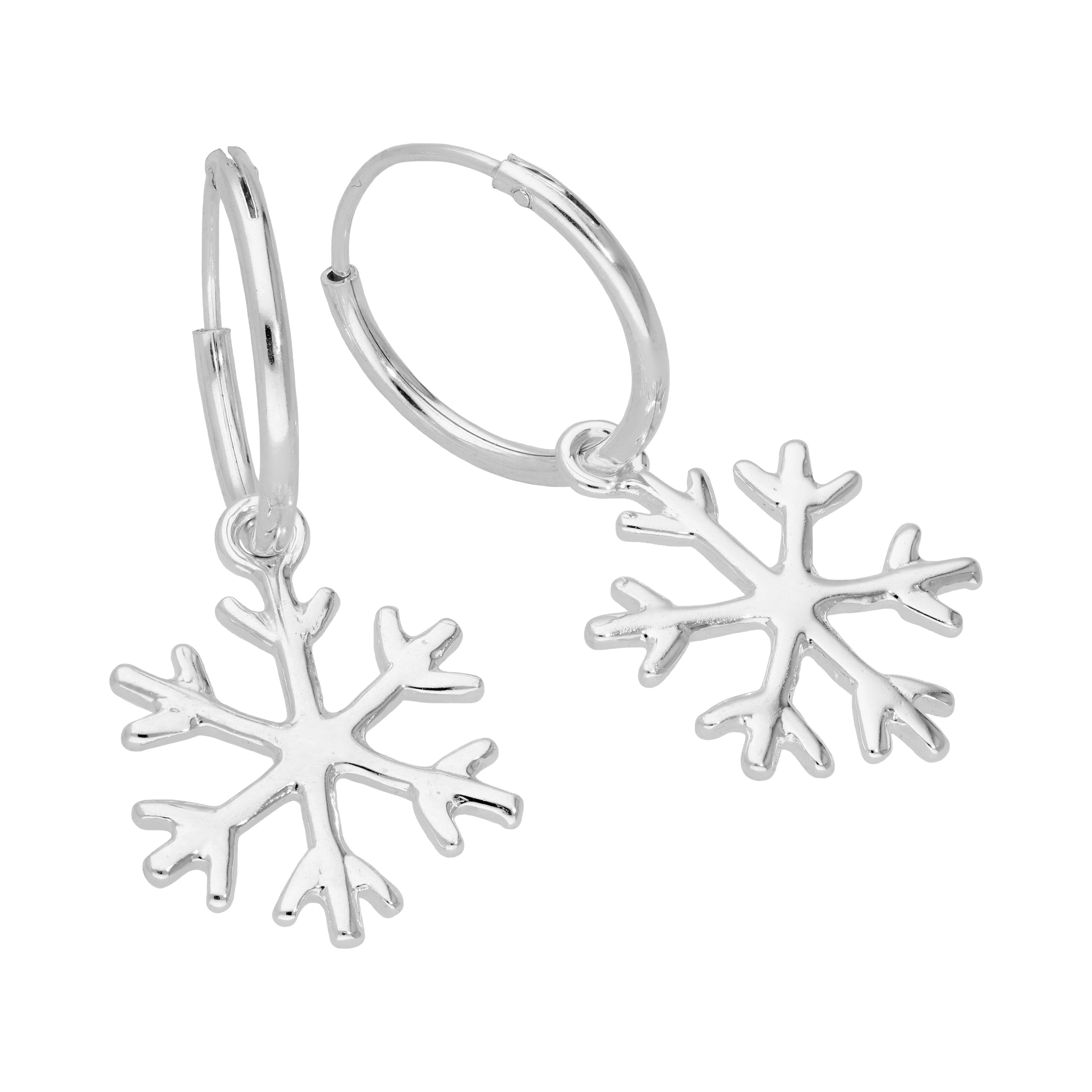Sterlingsilber Schneeflocke 14 mm Creolen Ohrringe
