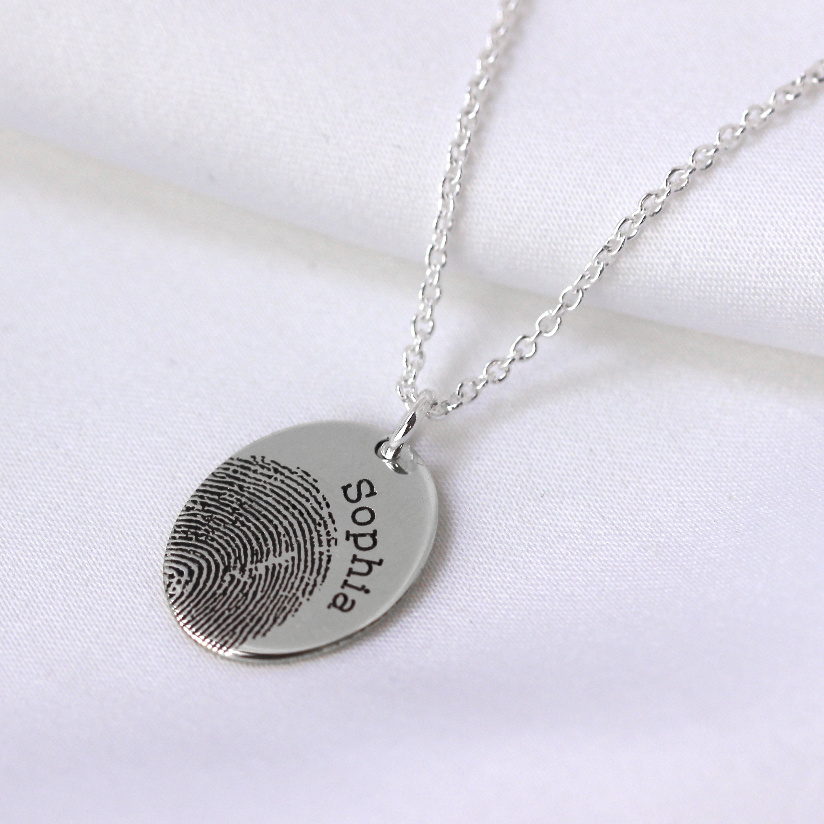 Personalisierter ovaler Anhänger aus Sterlingsilber mit Fingerabdruck