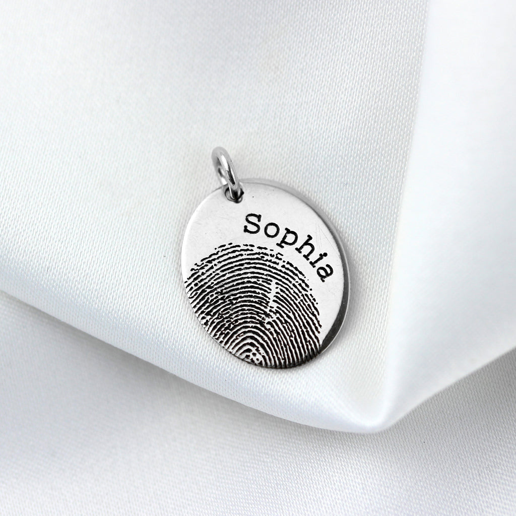 Personalisierter ovaler Anhänger aus Sterlingsilber mit Fingerabdruck