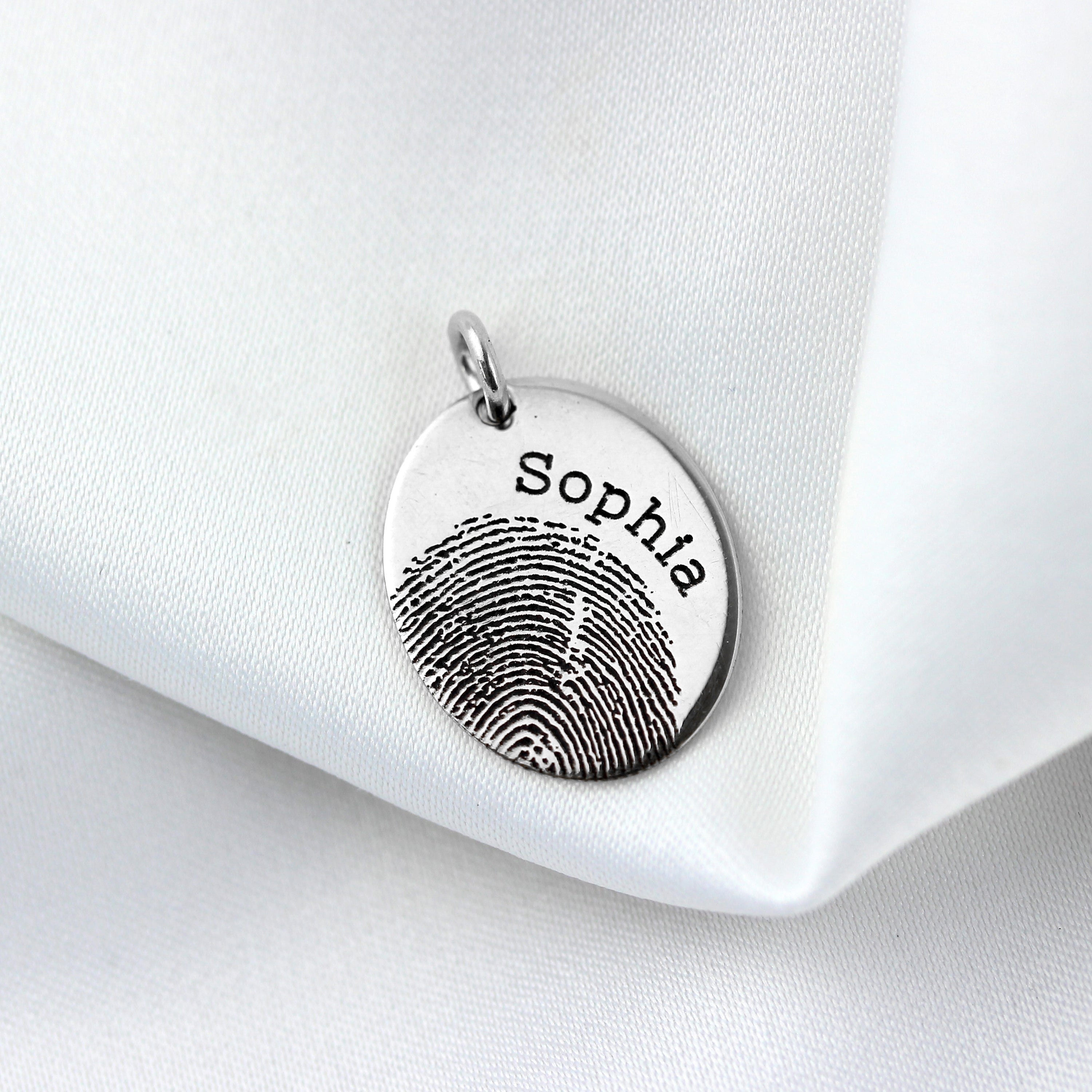 Personalisierter ovaler Anhänger aus Sterlingsilber mit Fingerabdruck