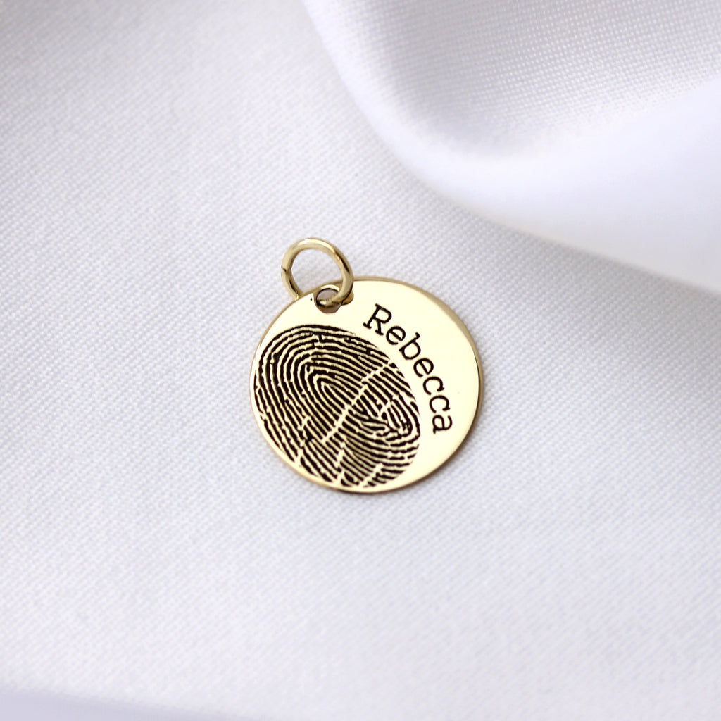 Personalisierter runder Anhänger aus 9 Karat Gold mit Fingerabdruck