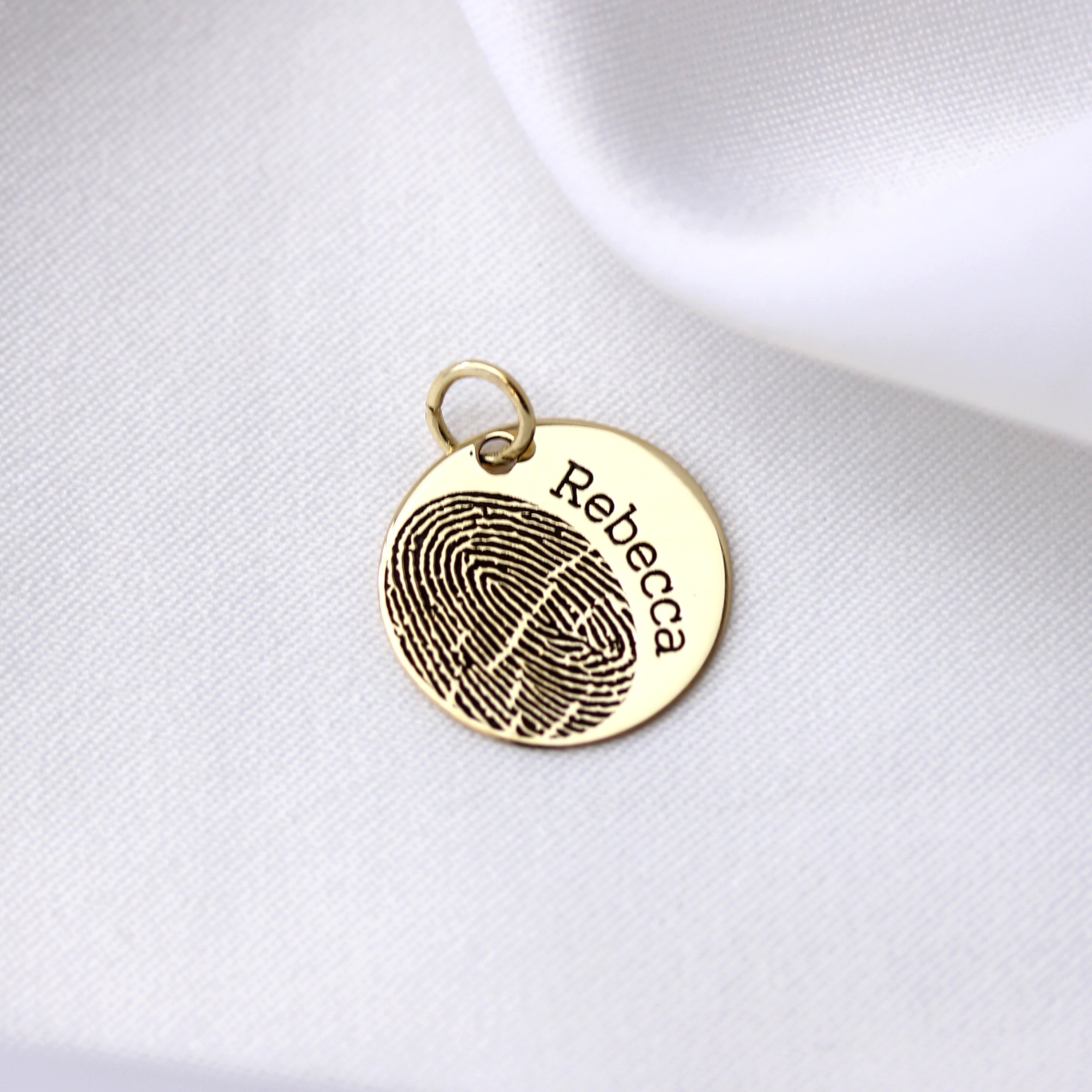 Personalisierter runder Anhänger aus 9 Karat Gold mit Fingerabdruck
