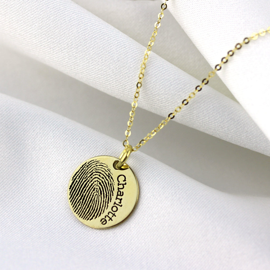 Personalisierter runder Anhänger aus 9 Karat Gold mit Fingerabdruck