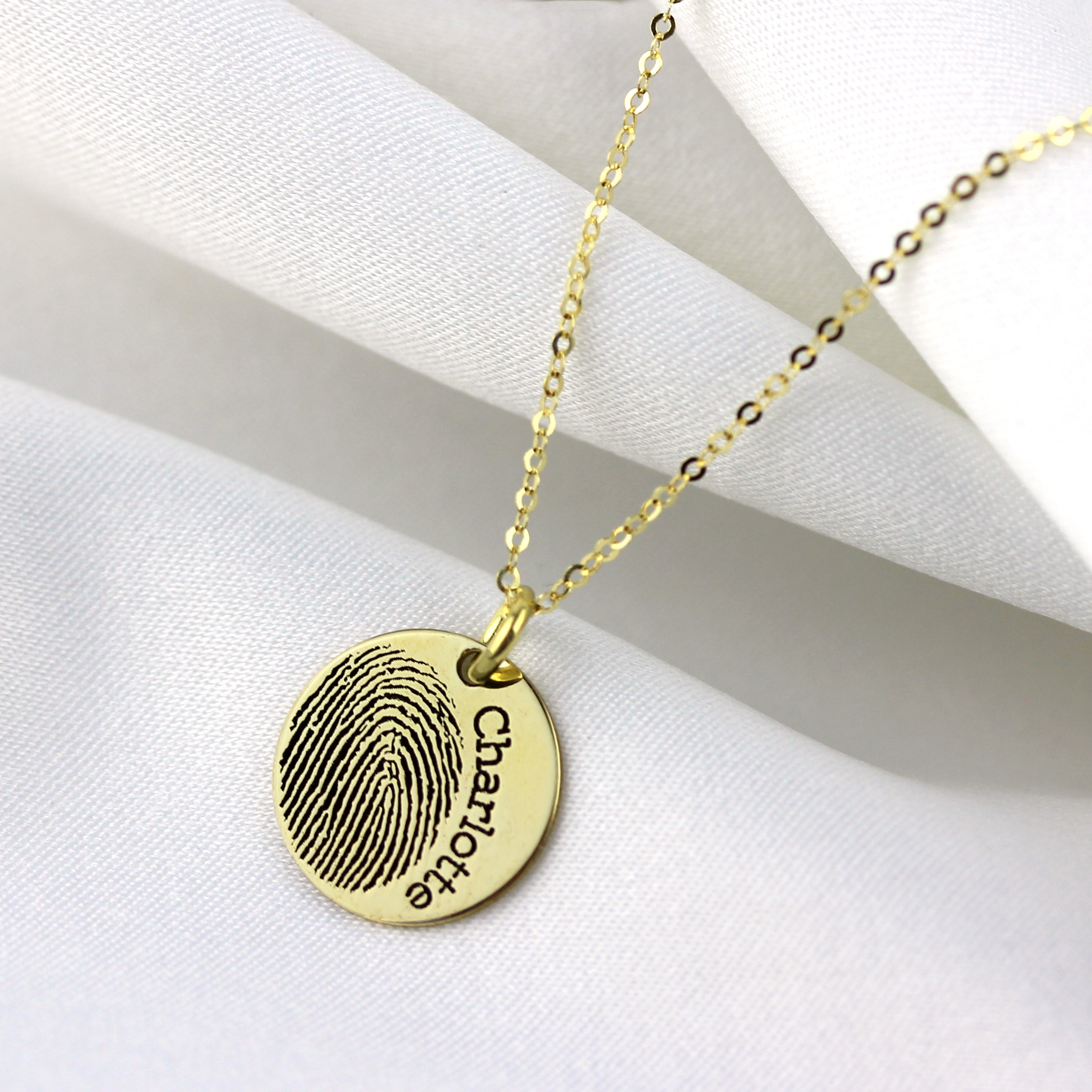 Personalisierter runder Anhänger aus 9 Karat Gold mit Fingerabdruck