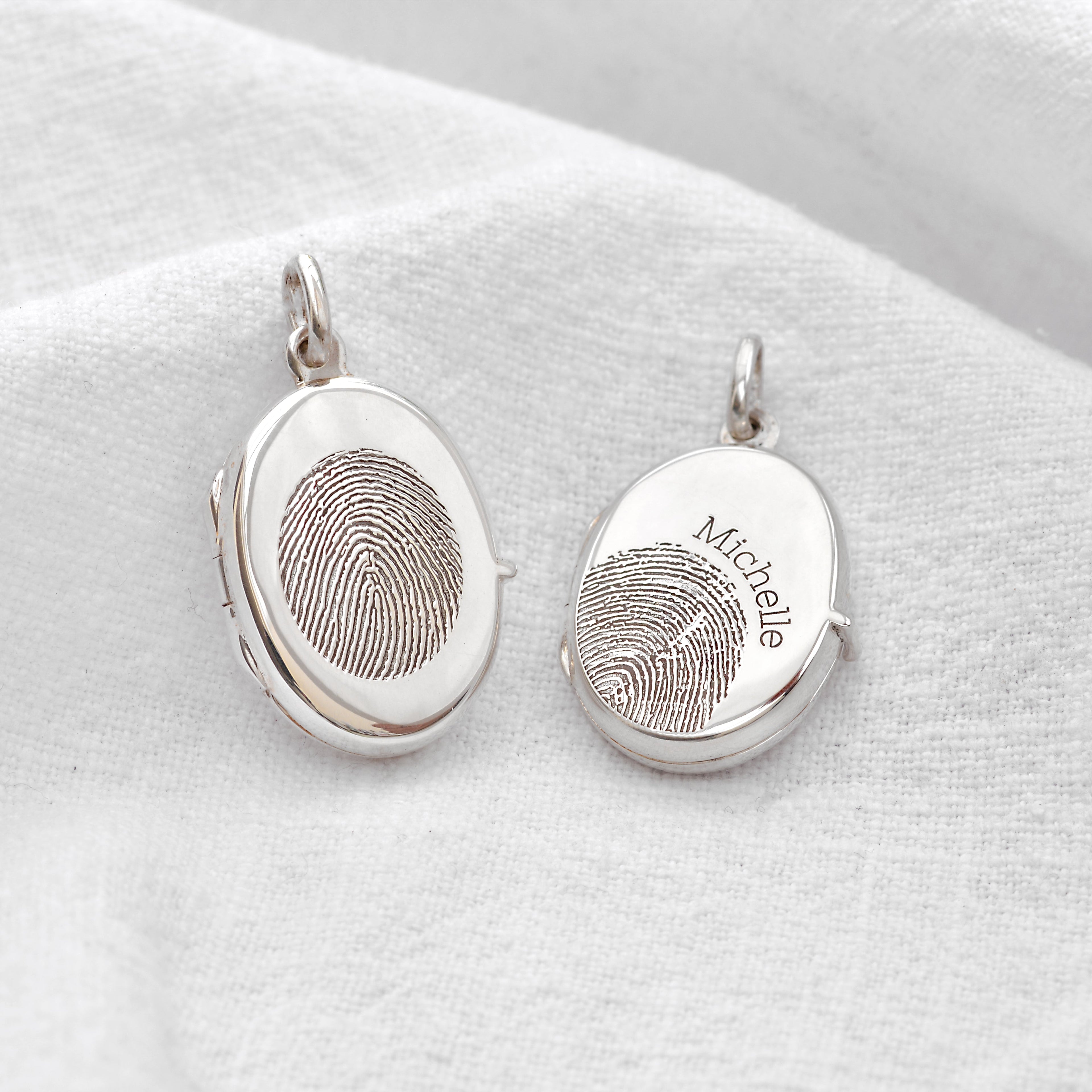 Personalisierte Sterlingsilber Fingerabdruck Medaillon Halskette