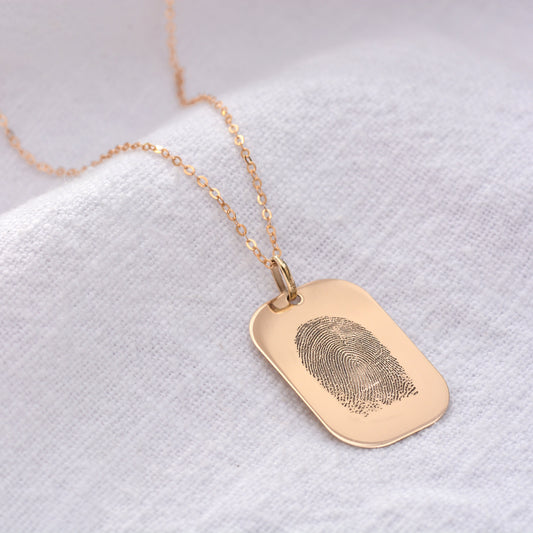 Personalised 9ct Gold Fingerprint Dog Tag Necklace