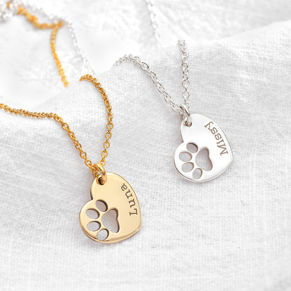 Personalisierte Halskette aus Sterlingsilber mit Pfotenabdruck und Herz