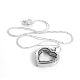Sterlingsilber Herzform Floating Charm Medaillon Halskette auf Kette