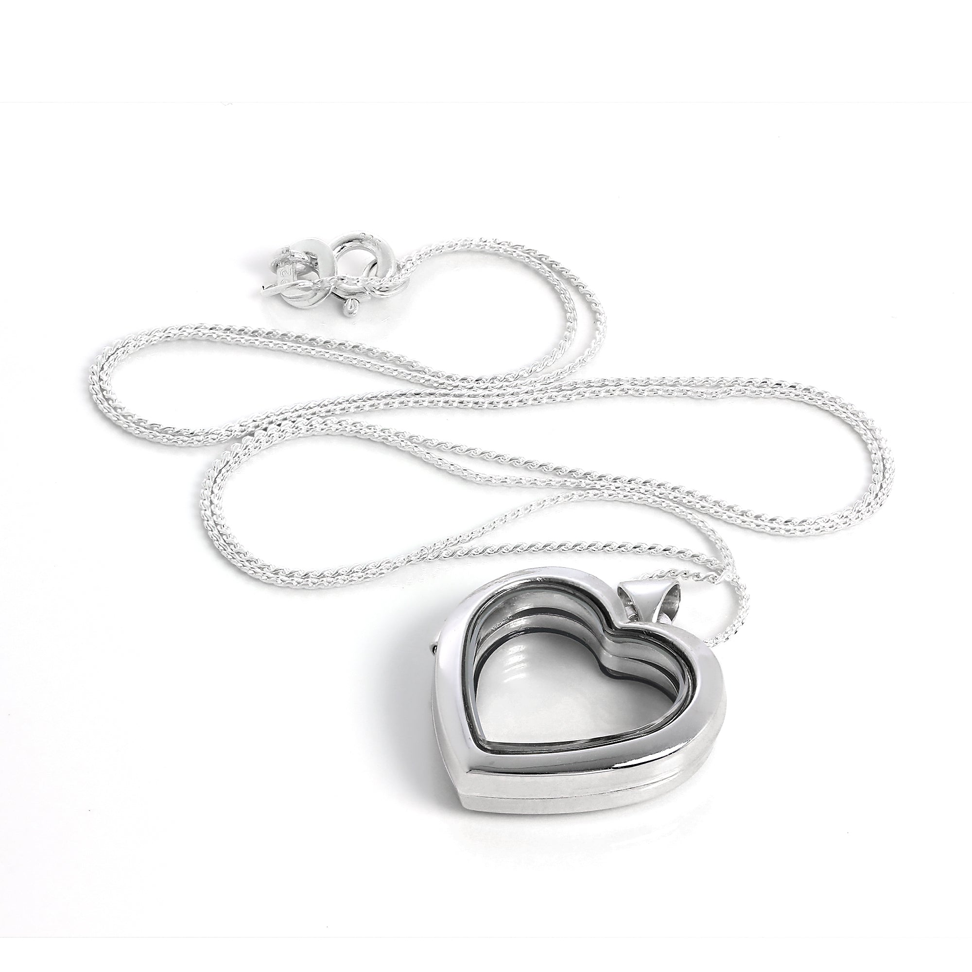 Sterlingsilber Herzform Floating Charm Medaillon Halskette auf Kette