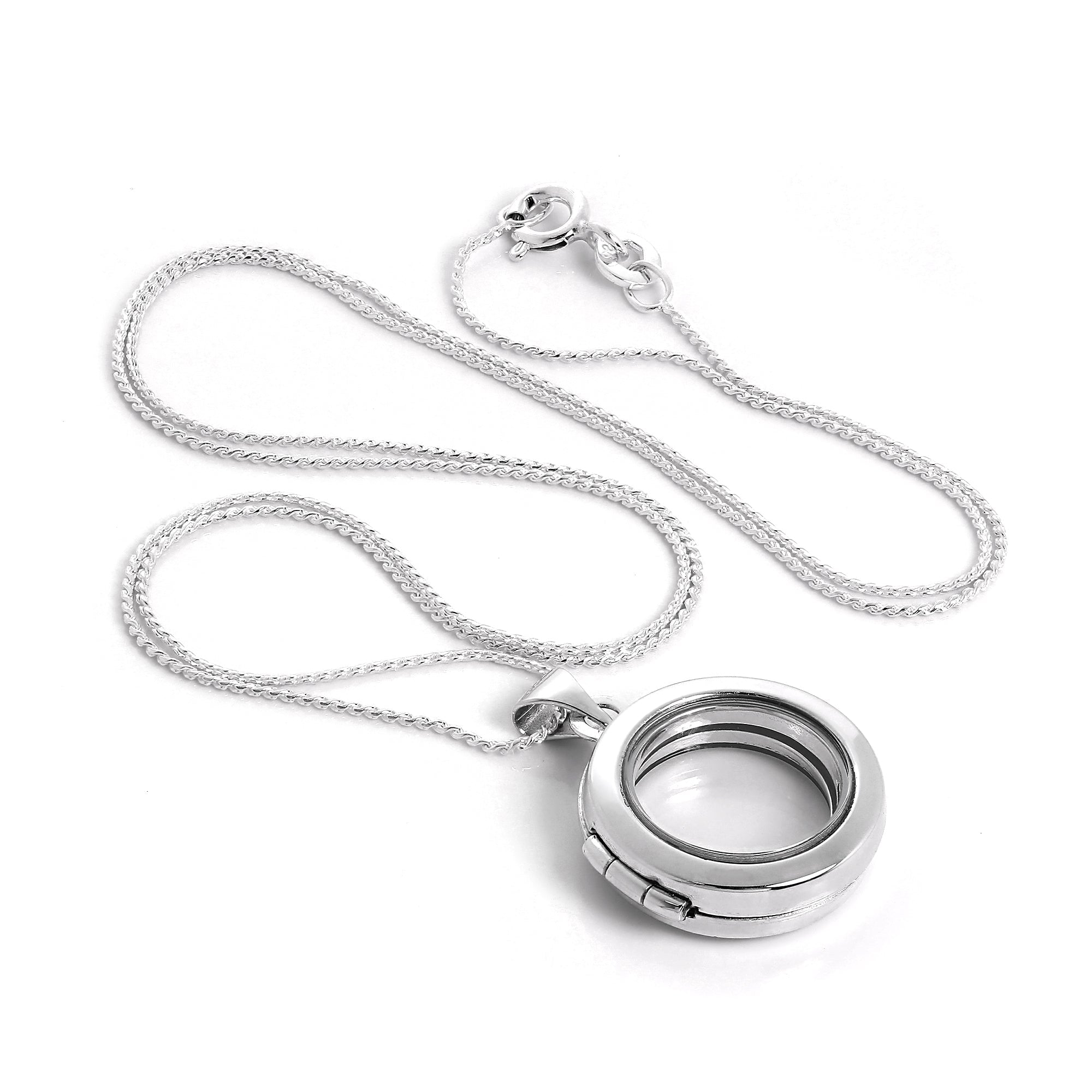 Sterlingsilber Round Floating Charm Medaillon Halskette auf Kette