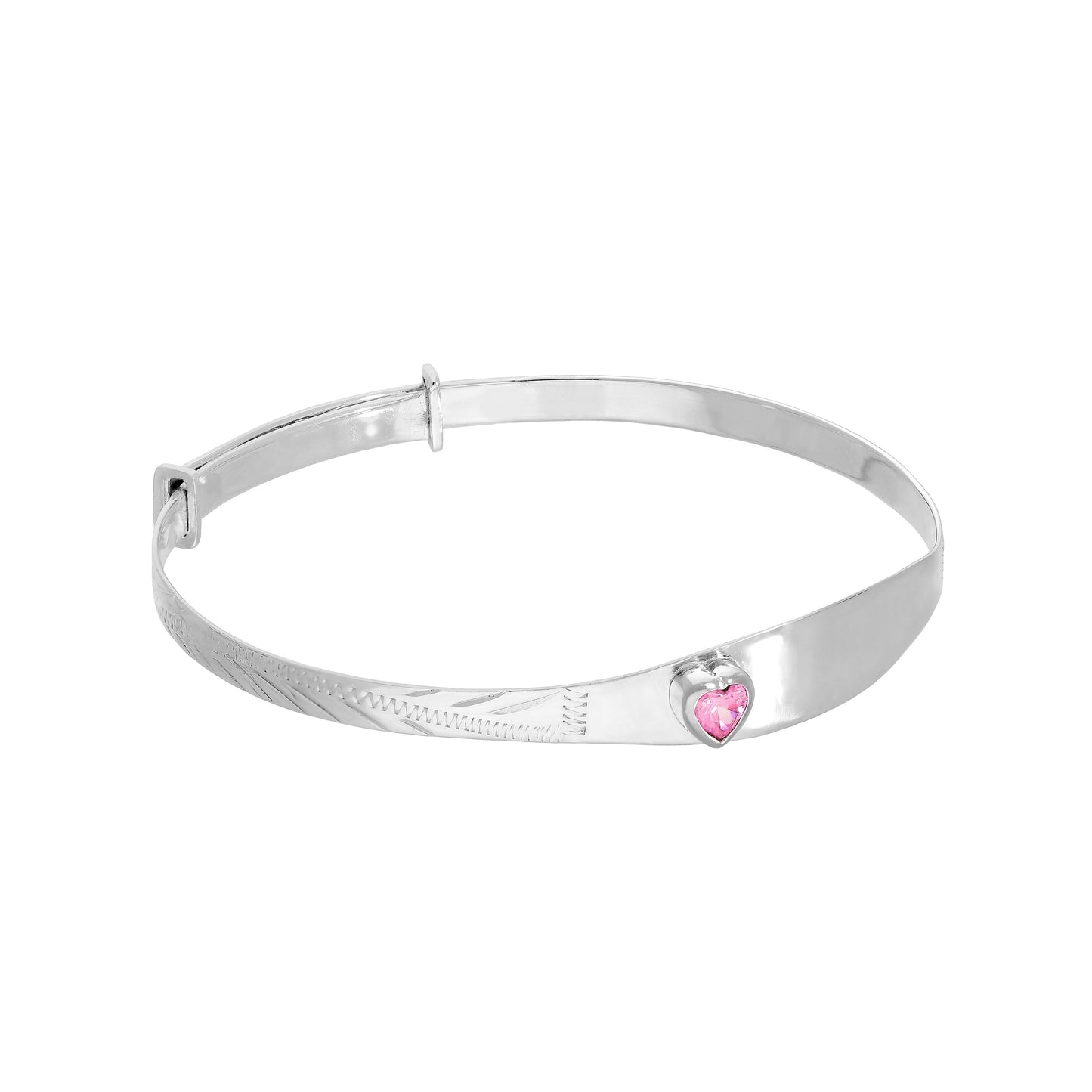 Sterlingsilber Verstellbar Kinder Namensschild Armreif mit Rosa CZ Herz & Zickzack Muster