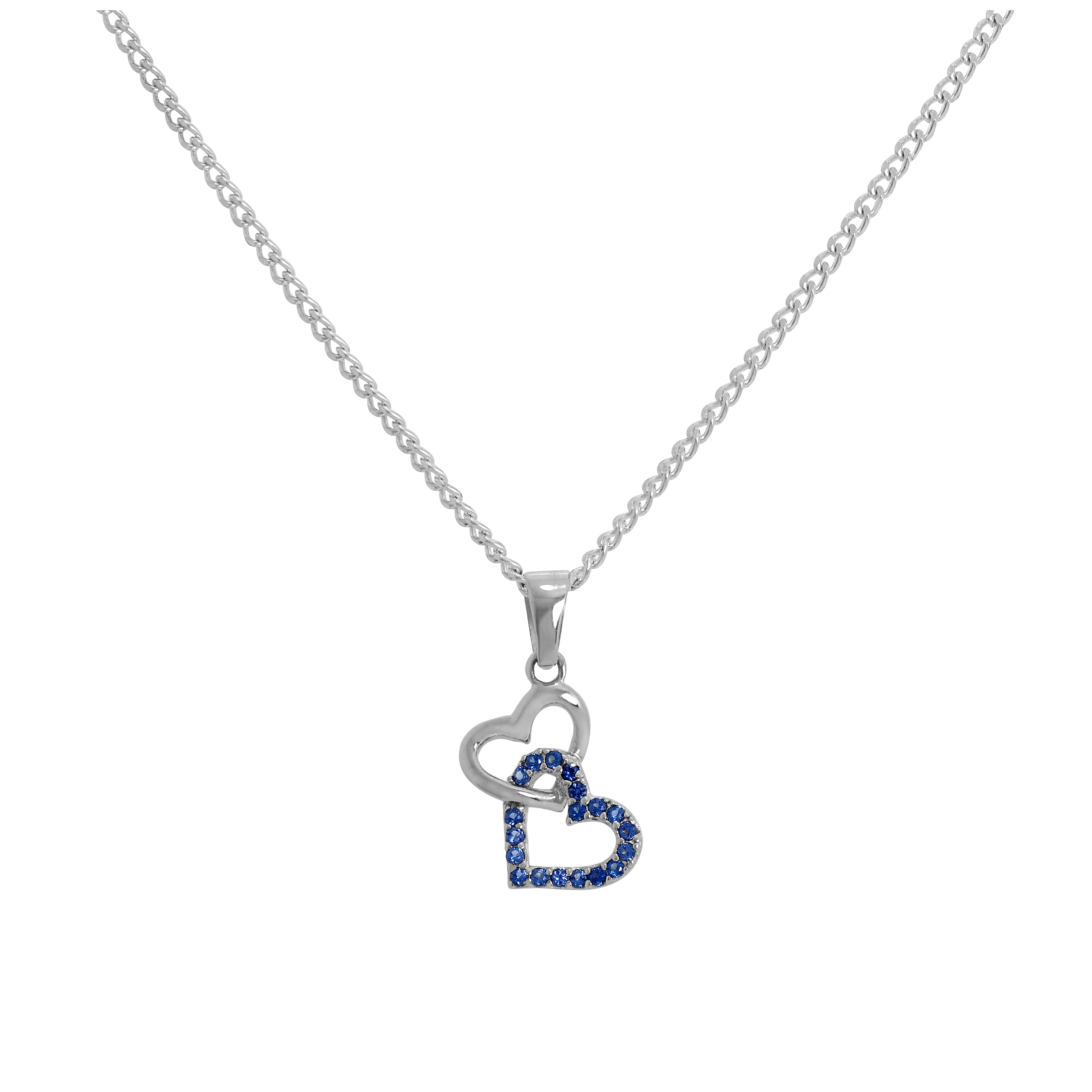 Halskette mit Anhänger aus Sterlingsilber und blauen Zirkonia-Kristallen in verschlungener Herzform, 16–24 Zoll