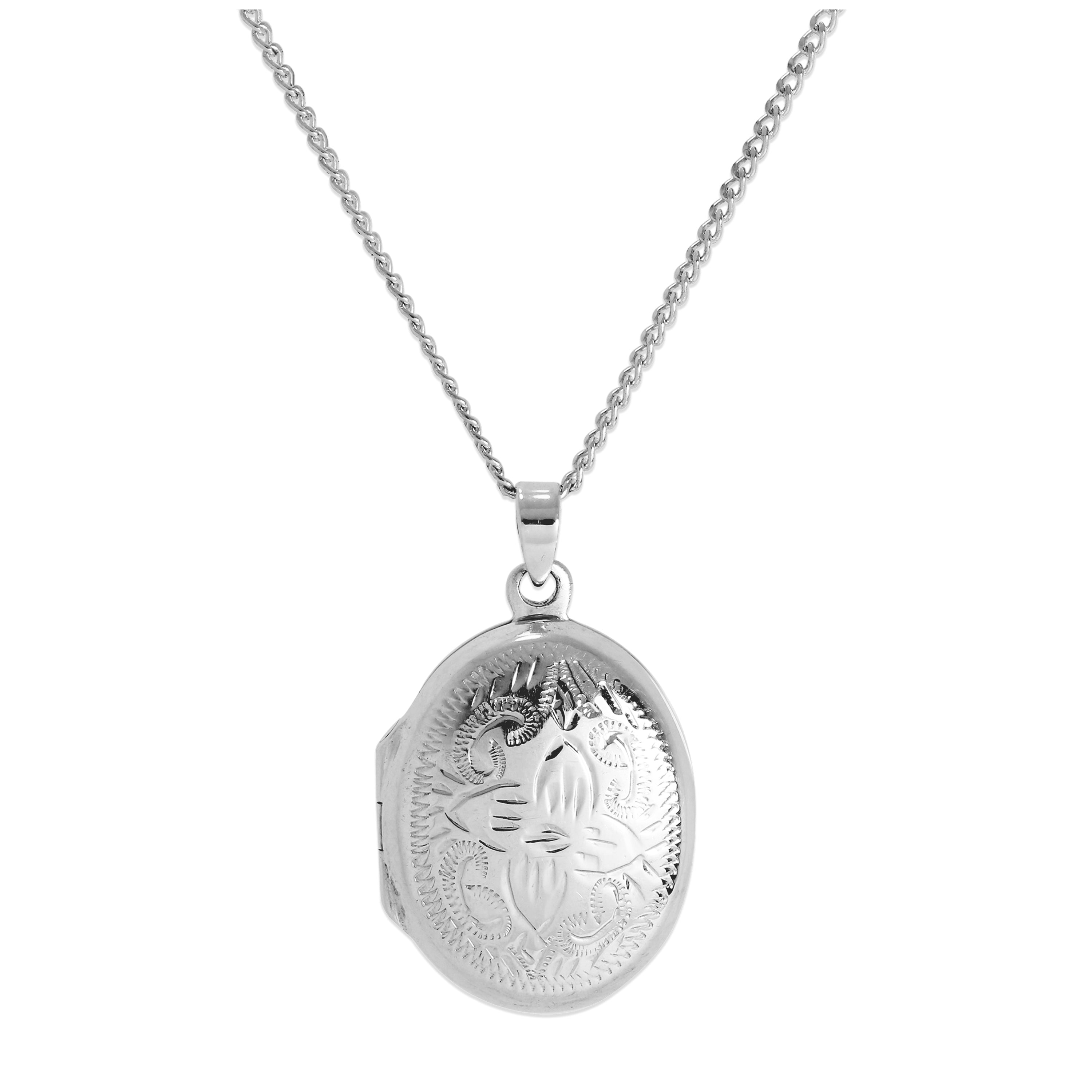 Ovales Blumenmedaillon aus Sterlingsilber mit Zickzackrahmen an einer Kette, 16–24 Zoll