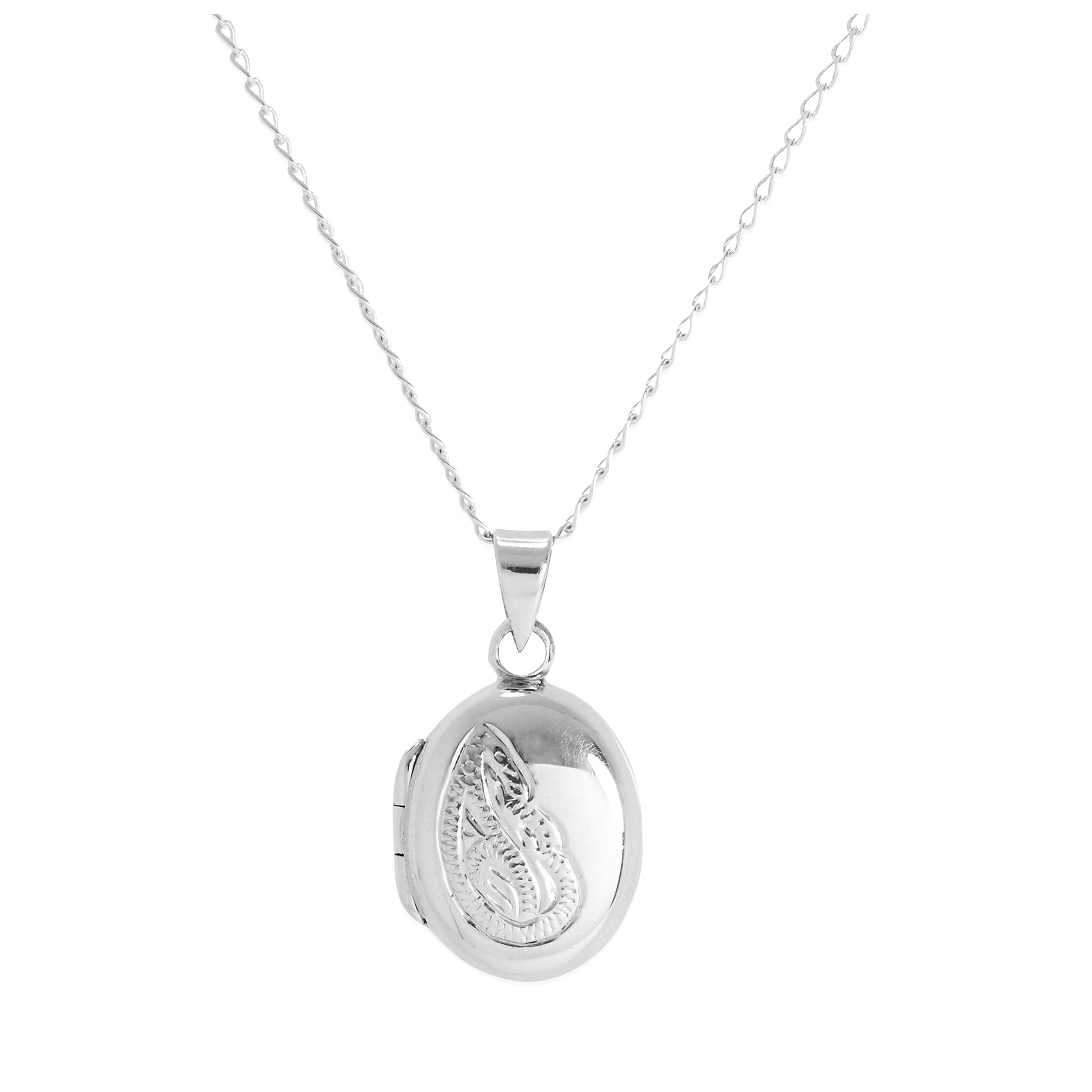 Sterlingsilber, kleines ovales Blumenmedaillon an Kette, 14–32 Zoll