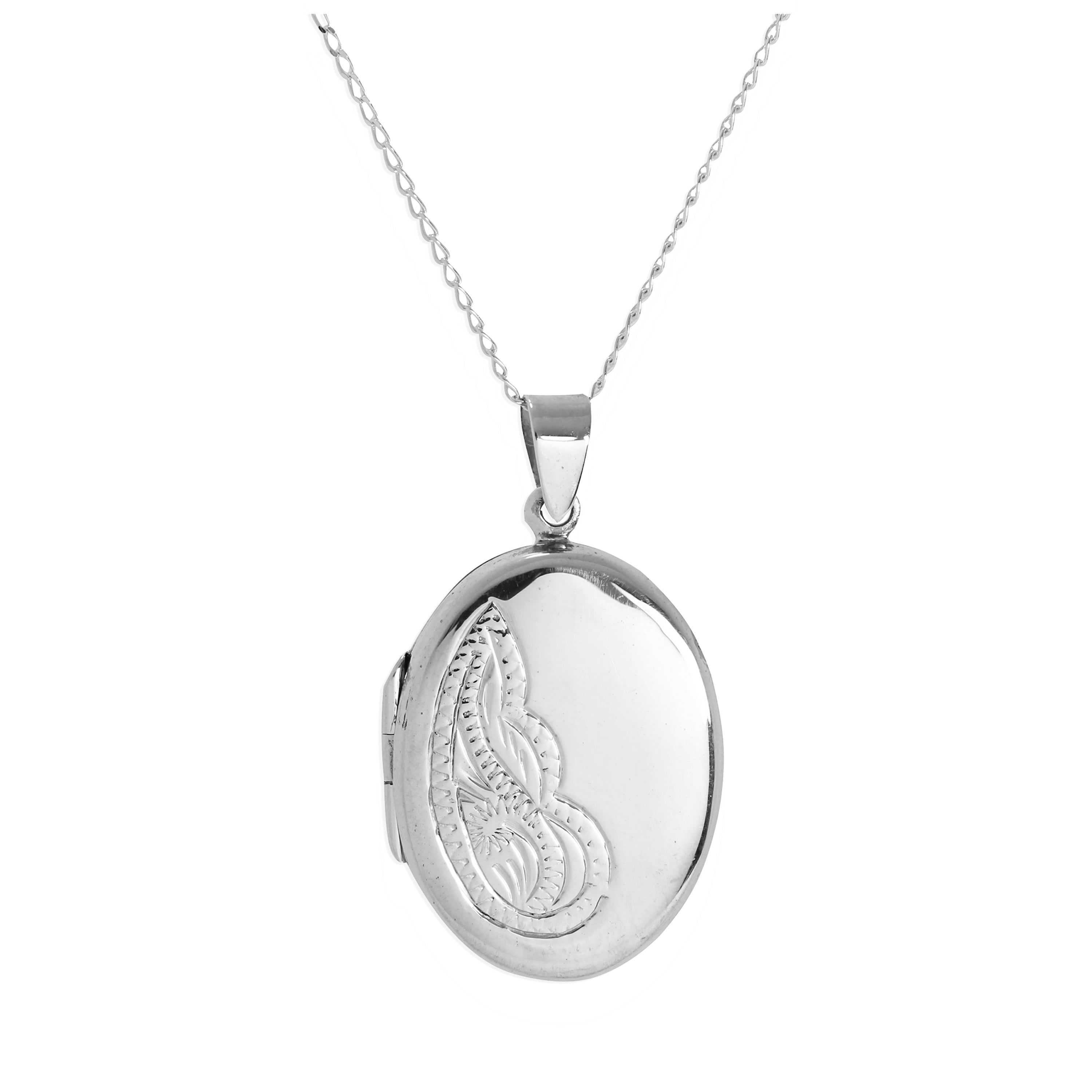 Sterlingsilber Großes ovales Blumenmedaillon an Kette 14 - 32 Zoll