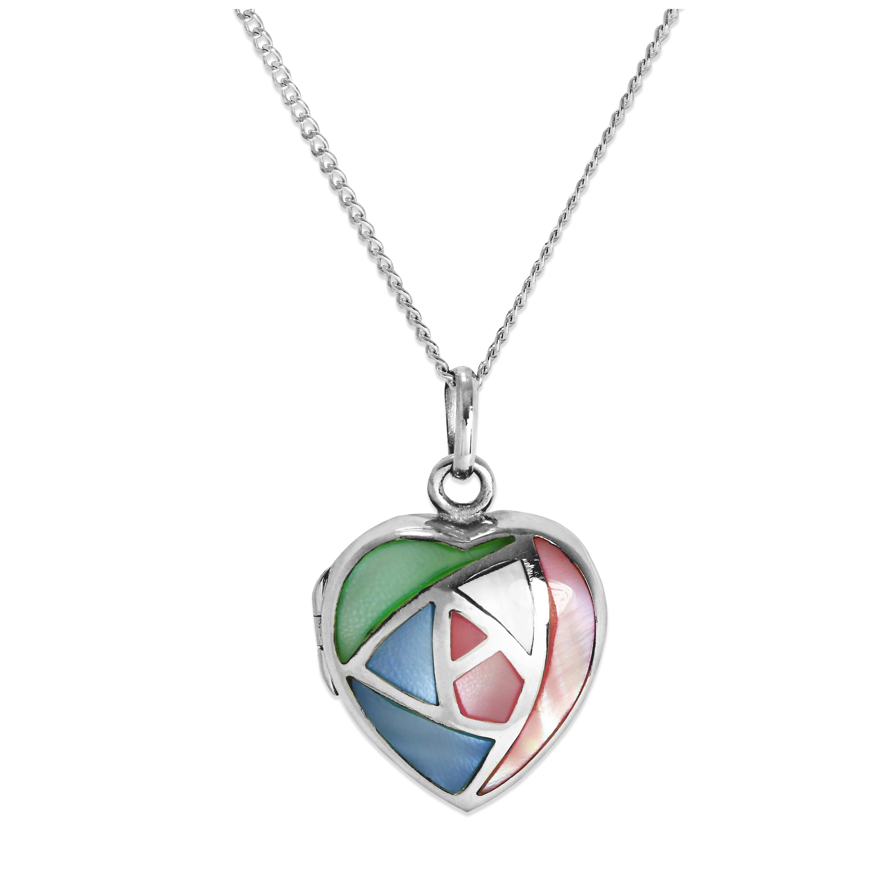 Halskette aus Sterlingsilber mit pastellfarbenem Perlmutt-Herzmedaillon an einer Kette – 40–60 cm