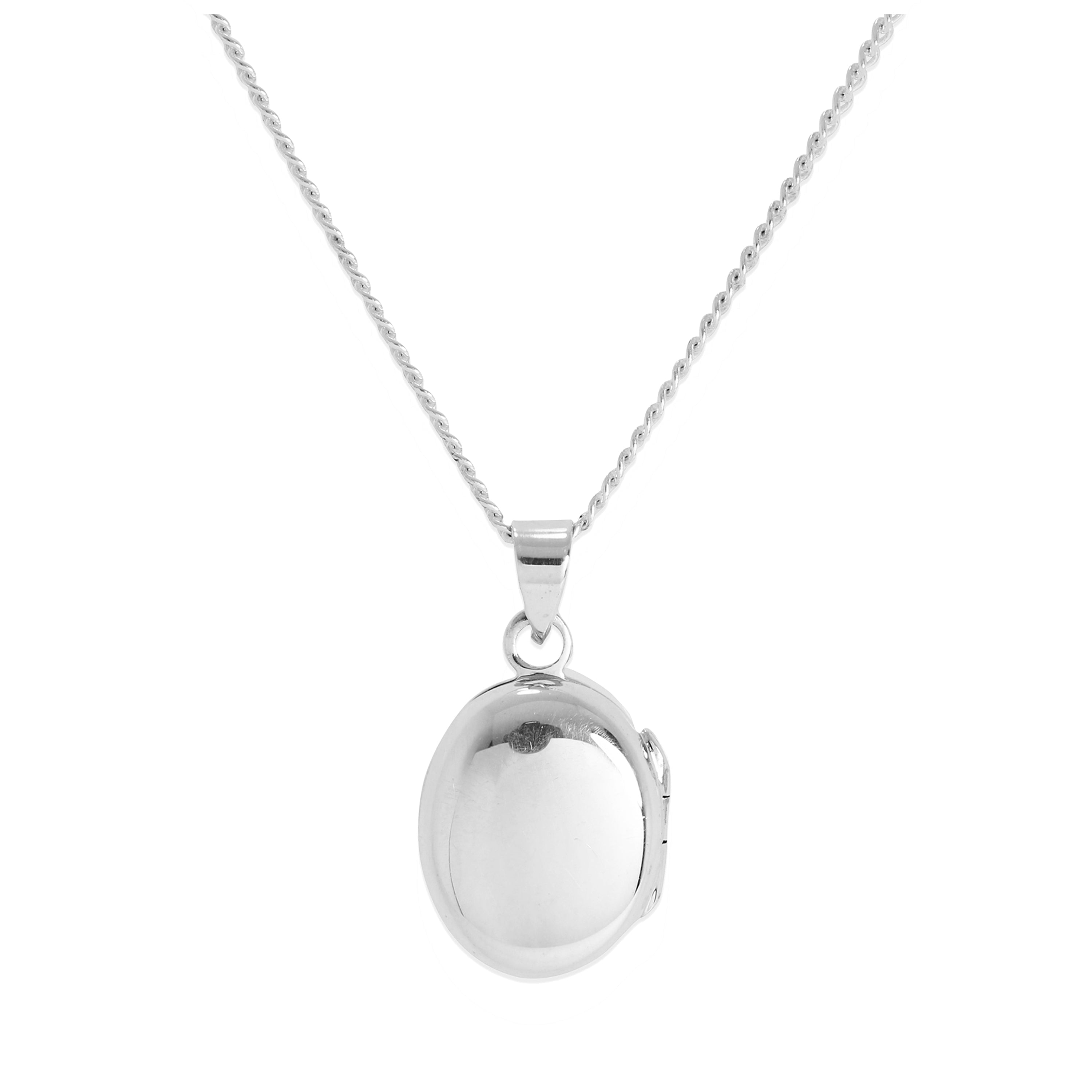 Kleines Sterlingsilber-Medaillon, glatt, gravierbar, oval, an Kette 16–24 Zoll