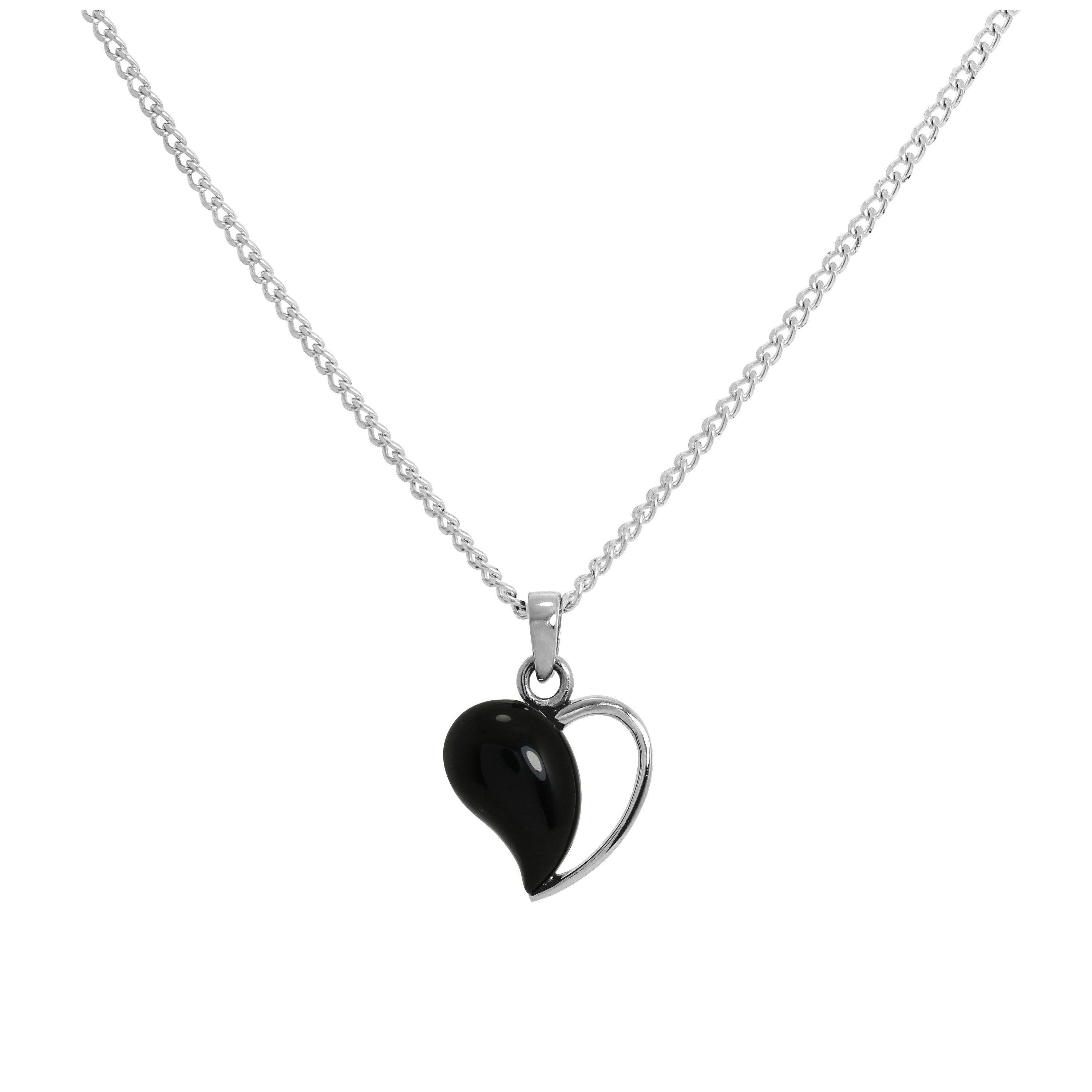 Sterlingsilber & Onyx Offen Herz Anhänger Halskette 40,5 - 61 cm