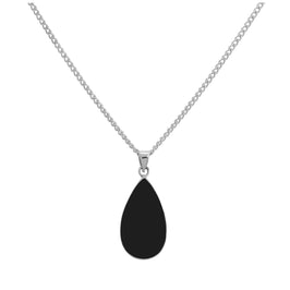 Groß Sterlingsilber & Onyx Tränentropfen Anhänger Halskette 40,5 - 61 cm