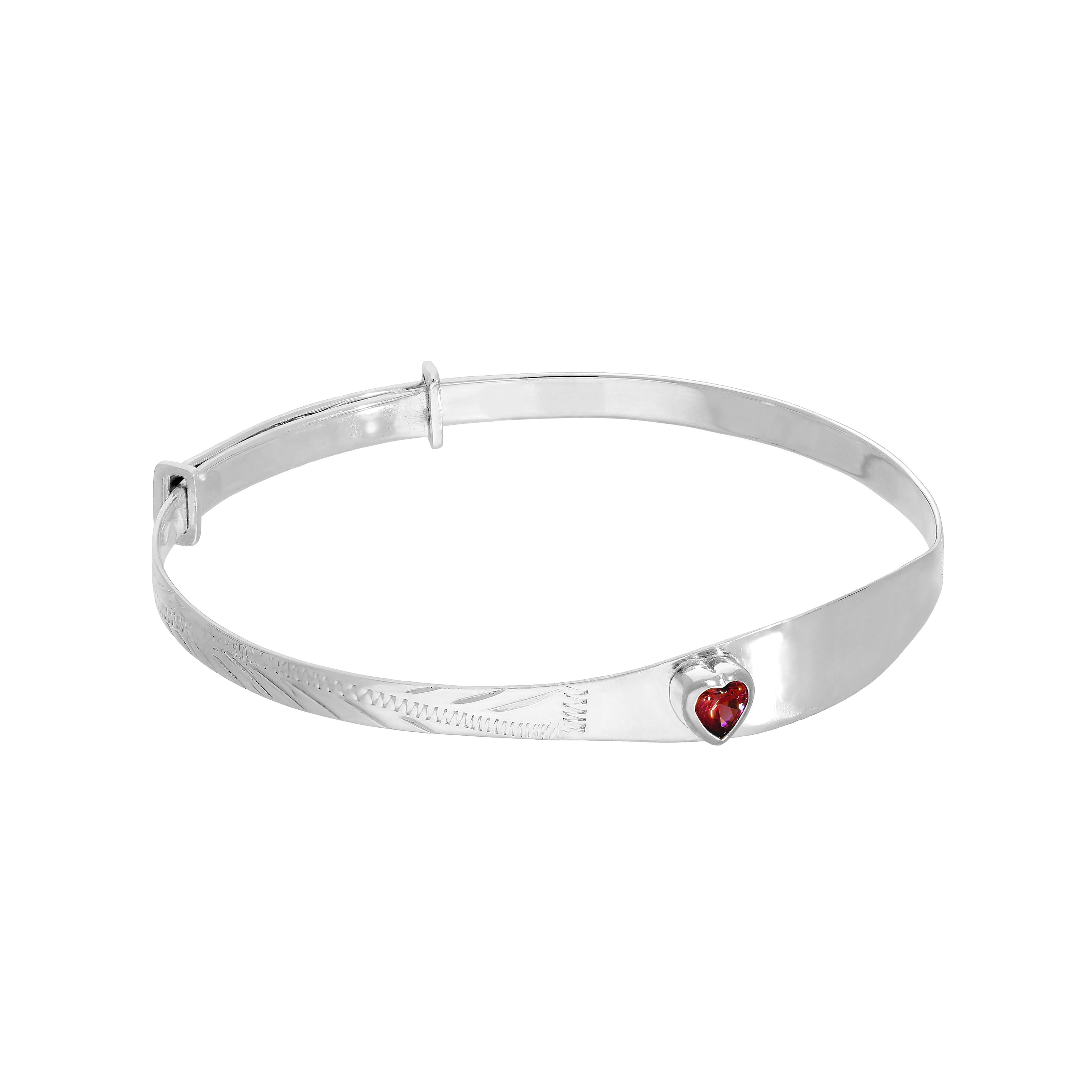 Sterlingsilber & CZ Kristall Geburtsstein Herz Maiden Armreif