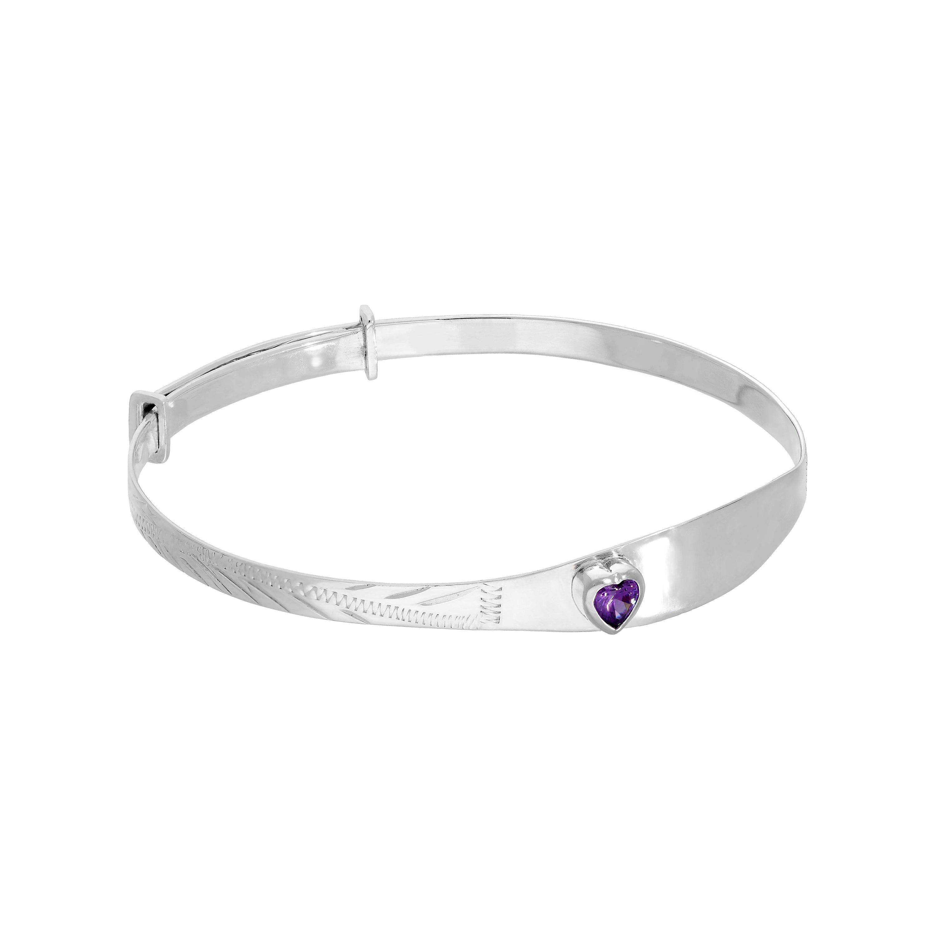 Sterlingsilber & CZ Kristall Geburtsstein Herz Maiden Armreif