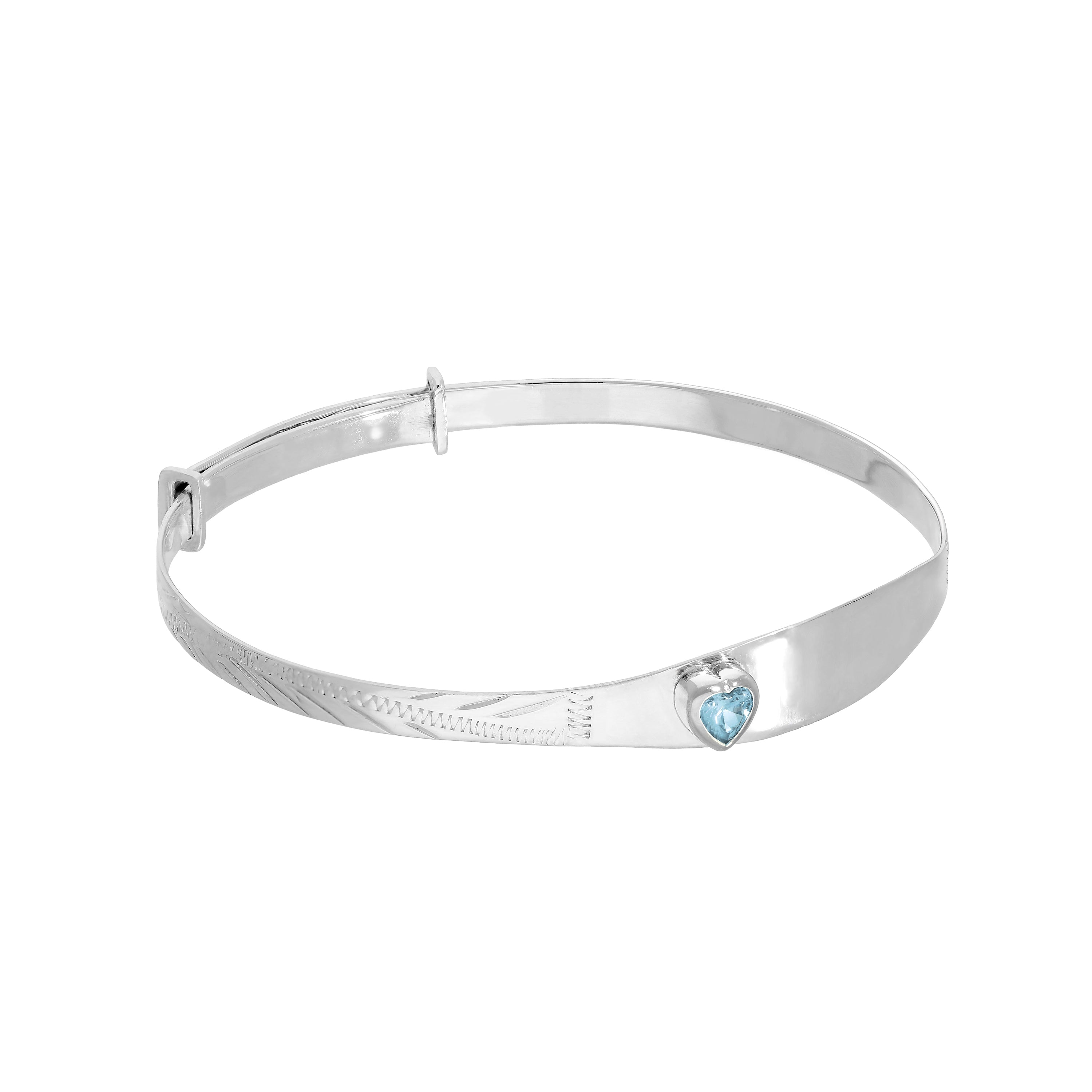 Sterlingsilber & CZ Kristall Geburtsstein Herz Maiden Armreif