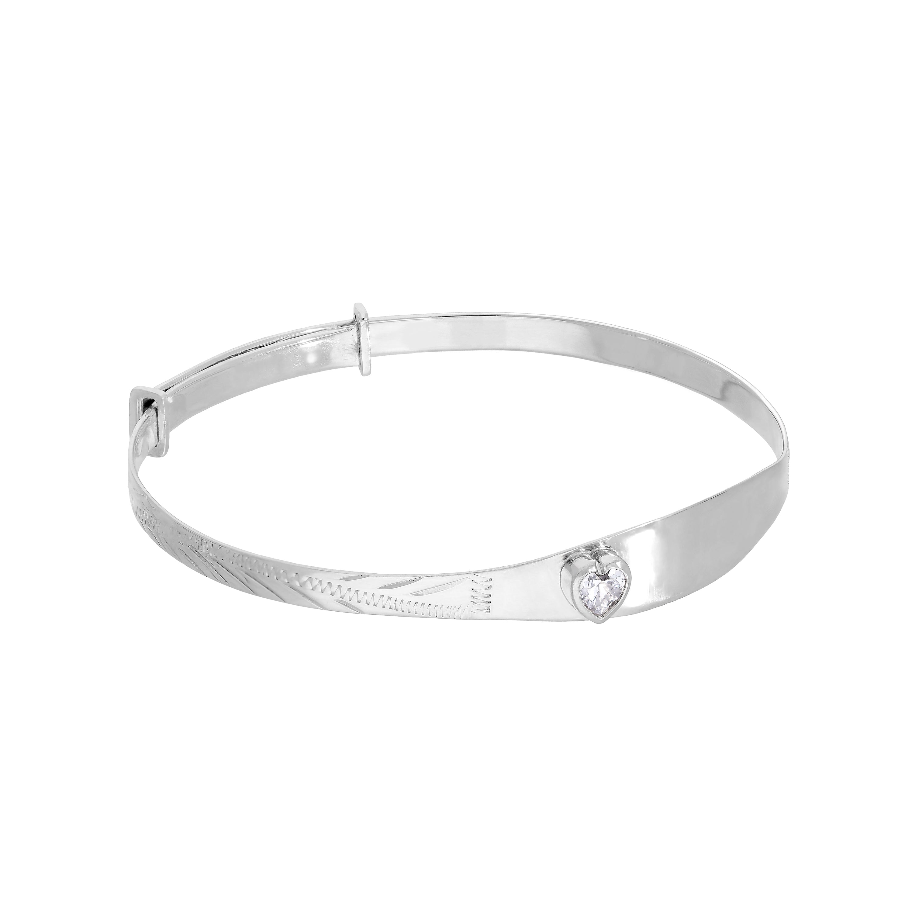Sterlingsilber & CZ Kristall Geburtsstein Herz Maiden Armreif