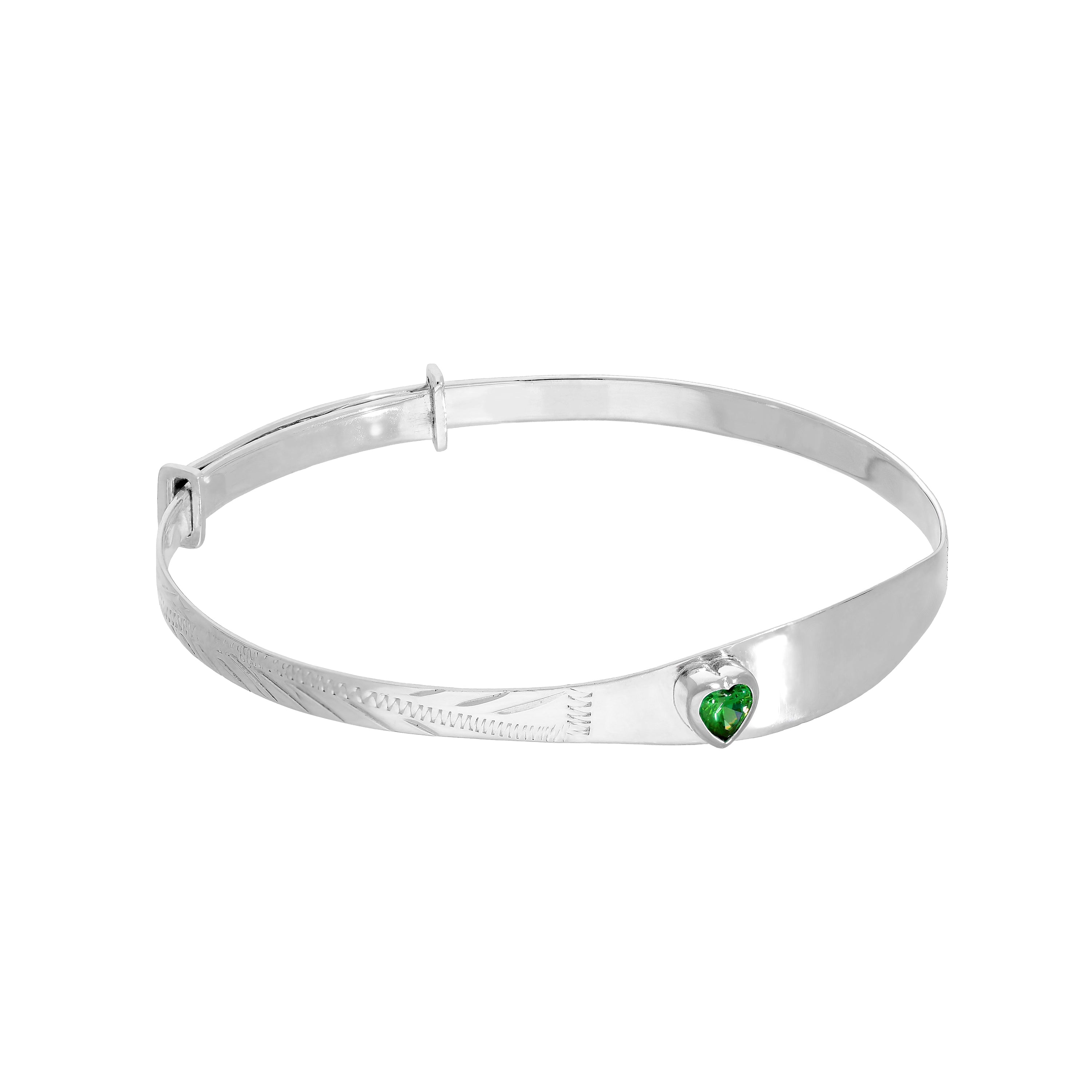 Sterlingsilber & CZ Kristall Geburtsstein Herz Maiden Armreif