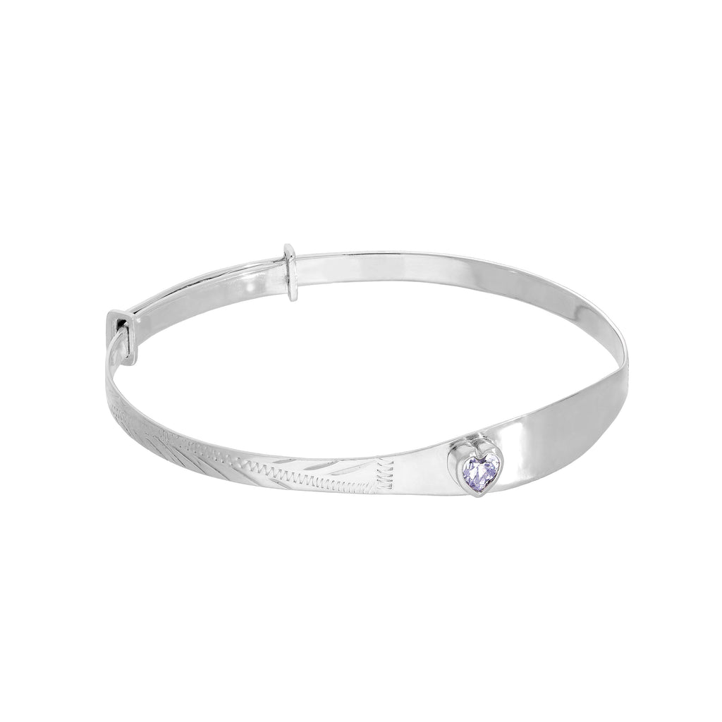Sterlingsilber & CZ Kristall Geburtsstein Herz Maiden Armreif
