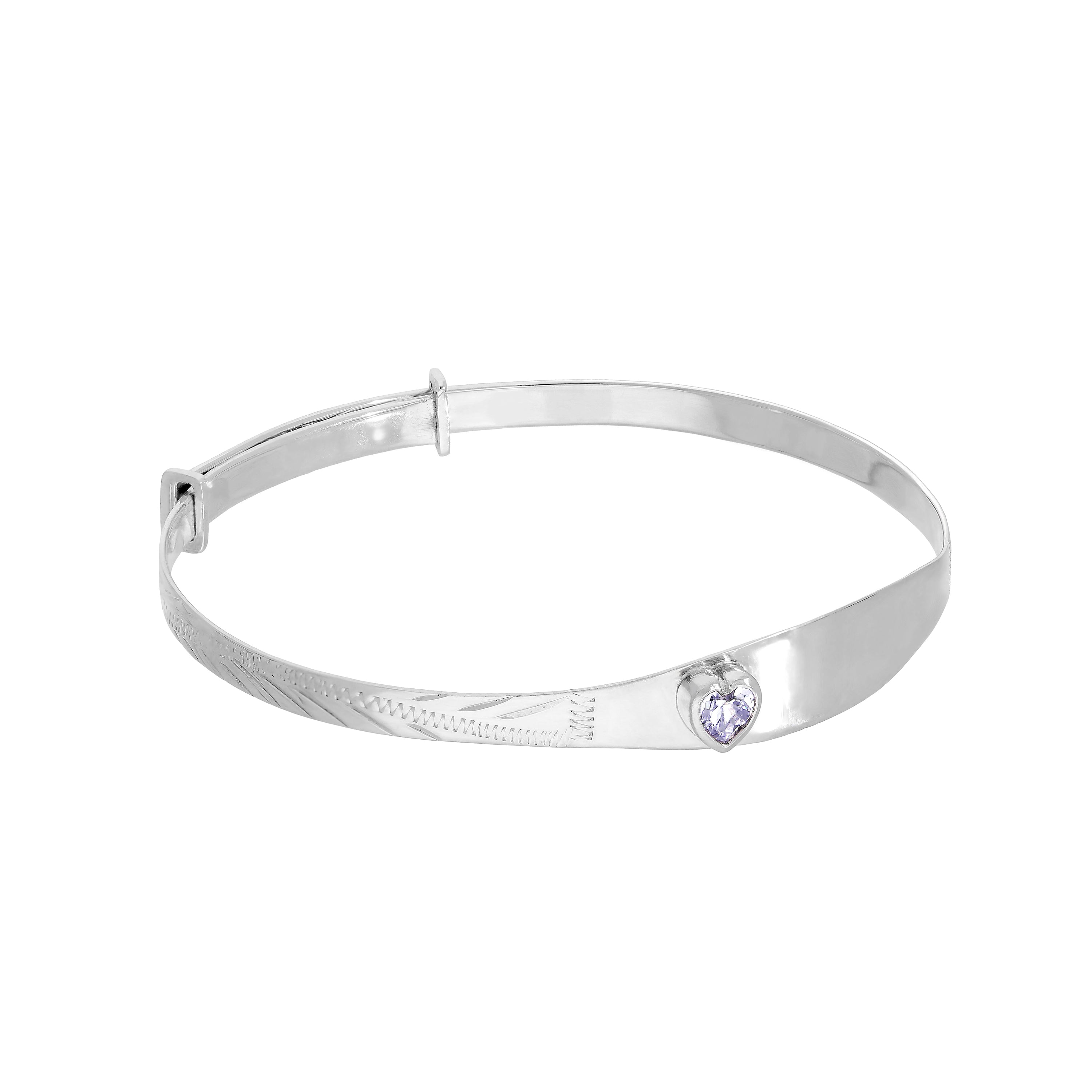 Sterlingsilber & CZ Kristall Geburtsstein Herz Maiden Armreif