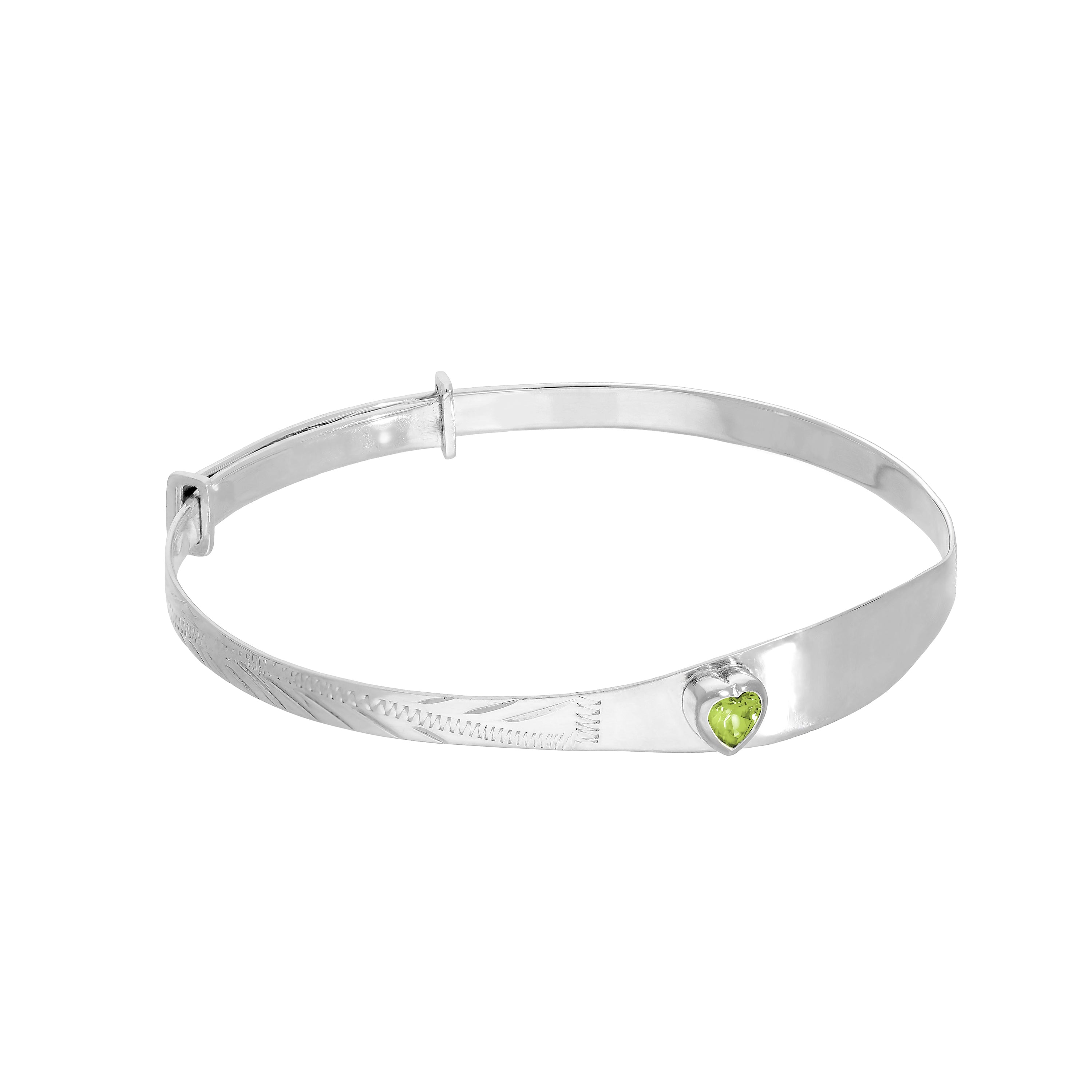 Sterlingsilber & CZ Kristall Geburtsstein Herz Maiden Armreif
