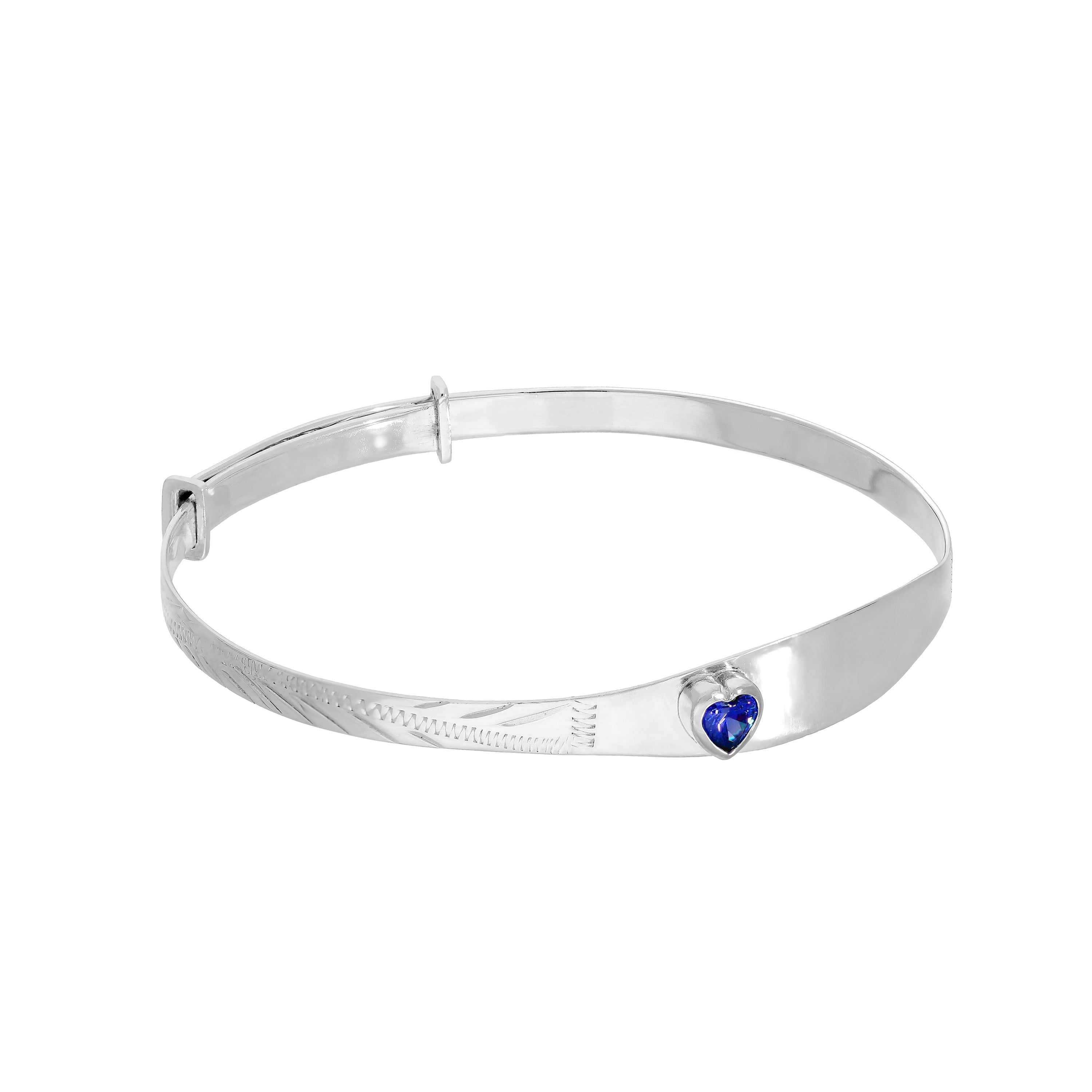 Sterlingsilber & CZ Kristall Geburtsstein Herz Maiden Armreif