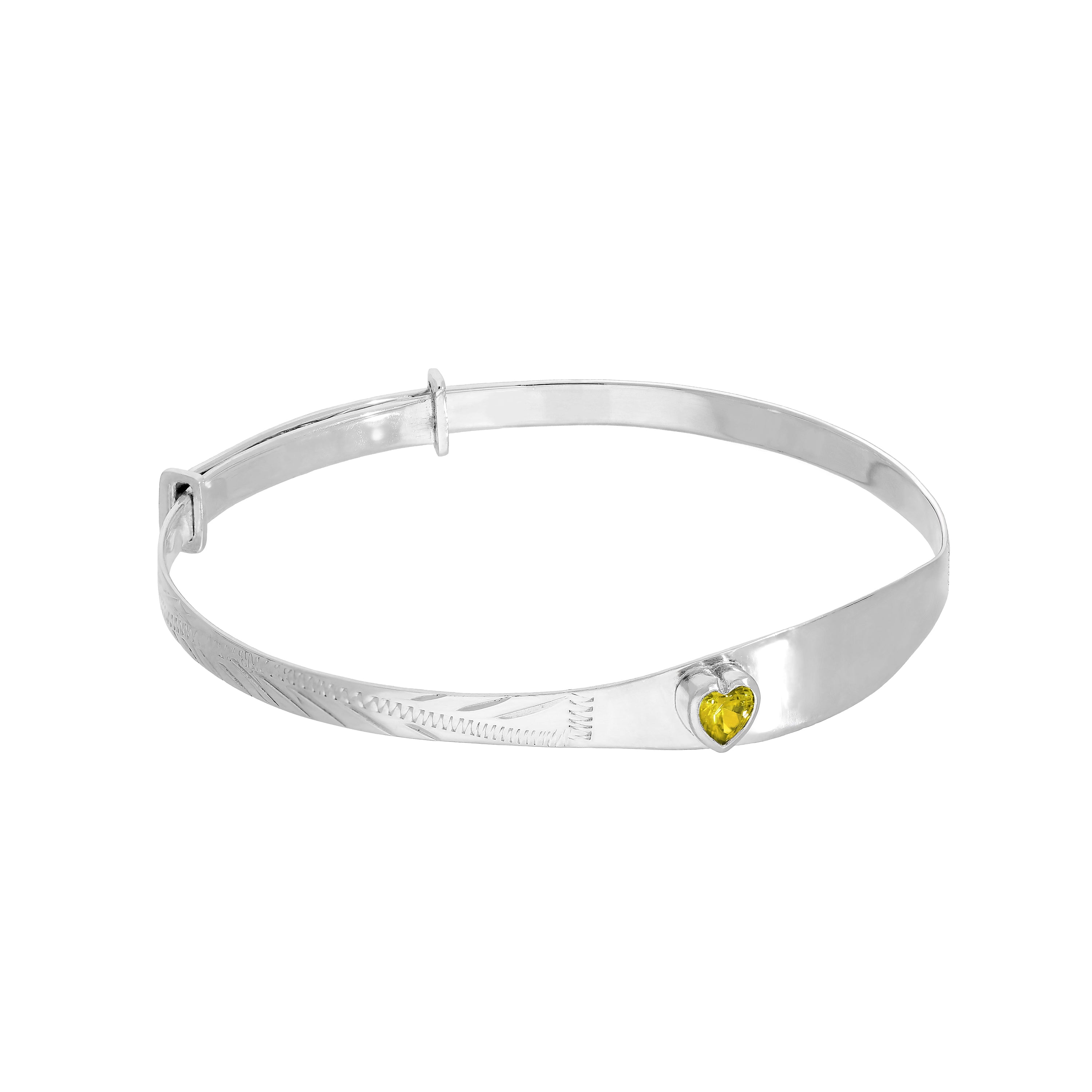 Sterlingsilber & CZ Kristall Geburtsstein Herz Maiden Armreif