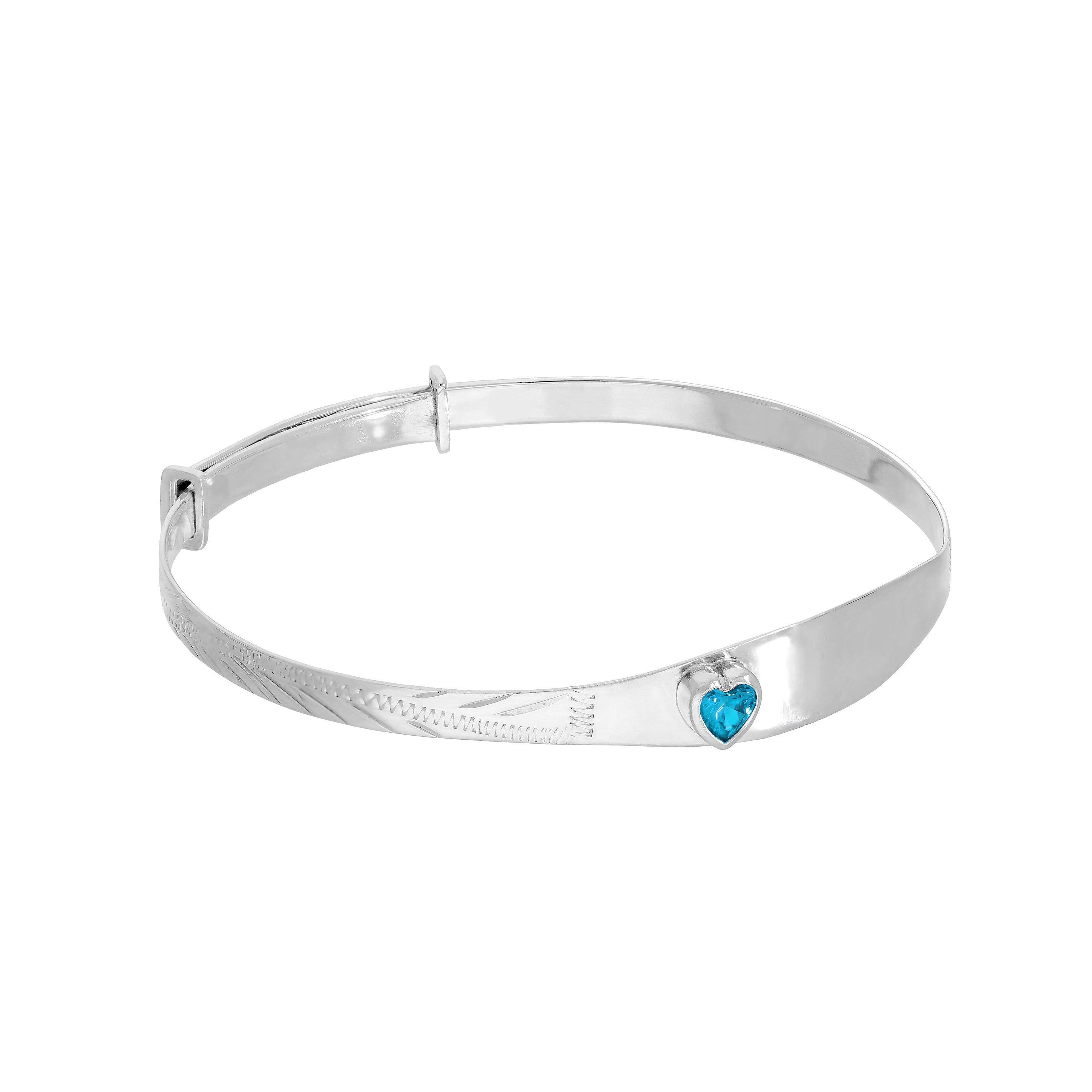 Sterlingsilber & CZ Kristall Geburtsstein Herz Maiden Armreif