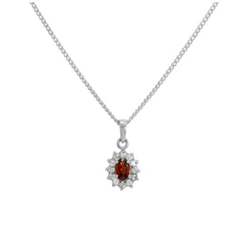 Sterlingsilber Granat & CZ Kristall Oval Anhänger Halskette 40,5 - 61 cm