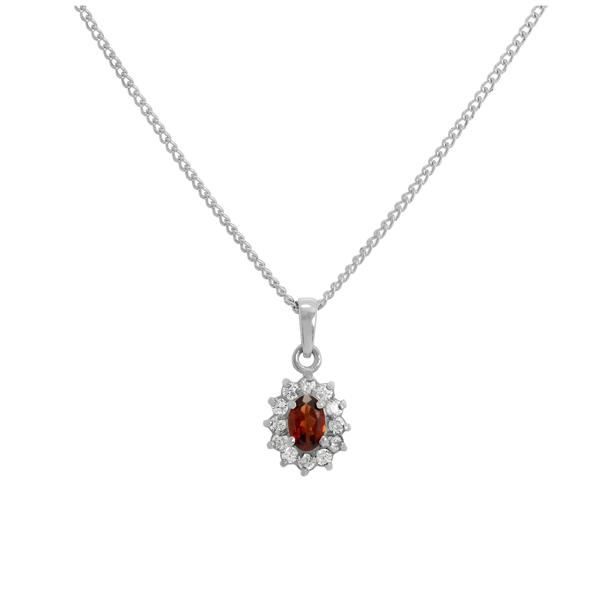 Sterlingsilber Granat & CZ Kristall Oval Anhänger Halskette 40,5 - 61 cm
