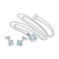 Anhänger aus Sterlingsilber mit quadratischem himmelblauem Topas an einer 16–24 Zoll langen Kette und Ohrstecker-Set