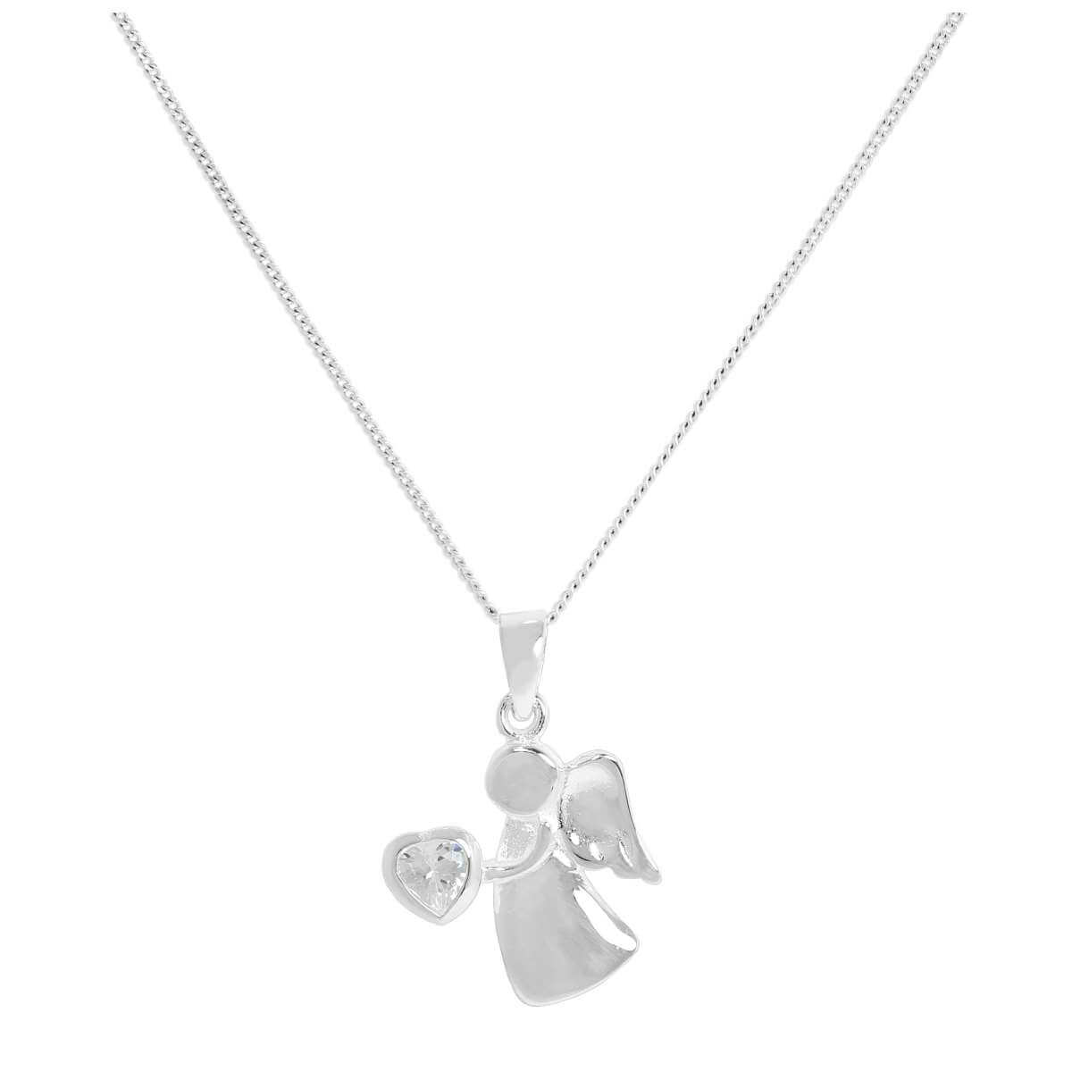 Halskette mit Anhänger aus Sterlingsilber und klarem CZ-Kristall, April-Geburtsstein, Engel, 14–32 Zoll