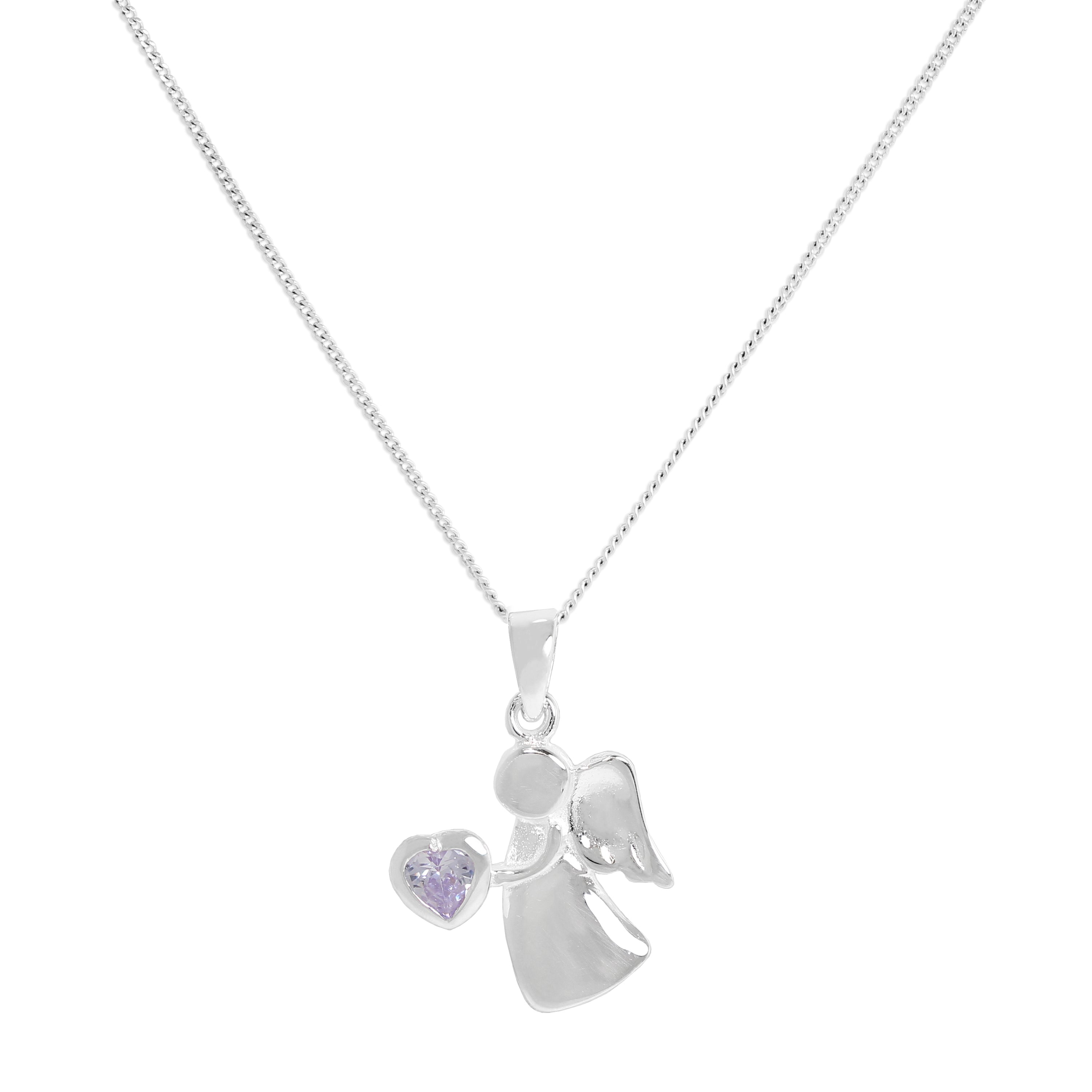 Halskette aus Sterlingsilber mit Alexandrit-CZ-Kristall, Geburtsstein für Juni, Engel-Anhänger, 14–32 Zoll
