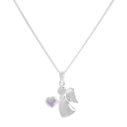 Halskette aus Sterlingsilber mit Alexandrit-CZ-Kristall, Geburtsstein für Juni, Engel-Anhänger, 14–32 Zoll