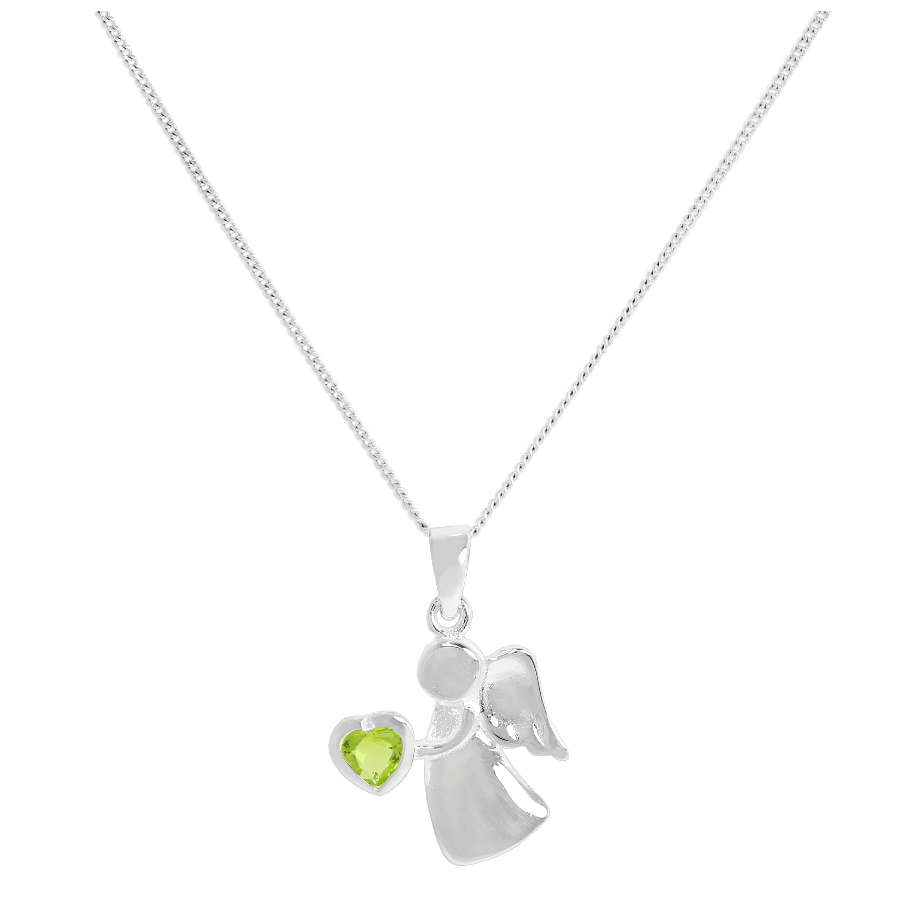 Sterlingsilber & Peridot CZ Kristall August Geburtsstein Engel Anhänger Halskette 35,5 - 81 cm