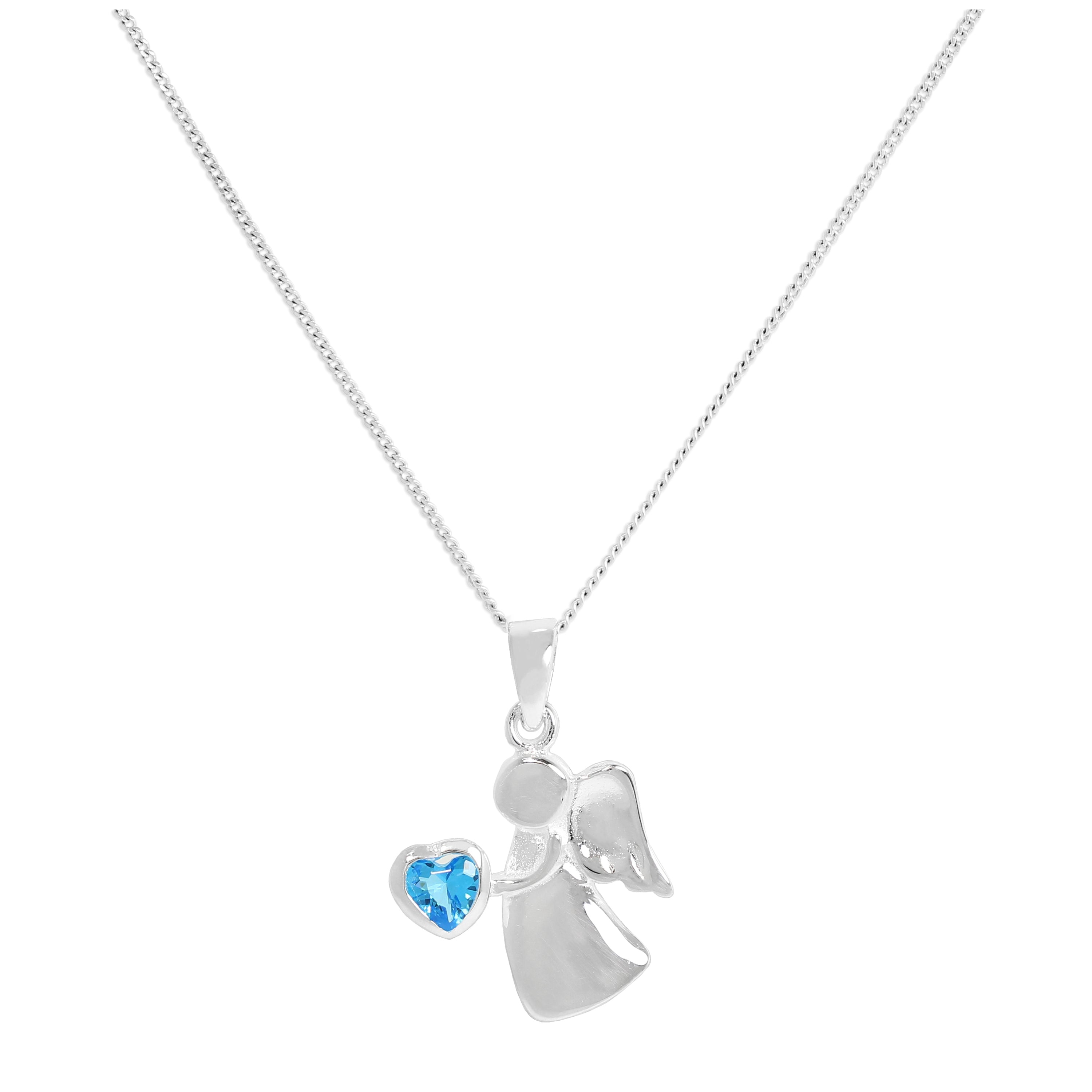 Sterlingsilber & Blau Zirkon CZ Kristall Dezember Geburtsstein Engel Anhänger Halskette 35,5 - 81 cm